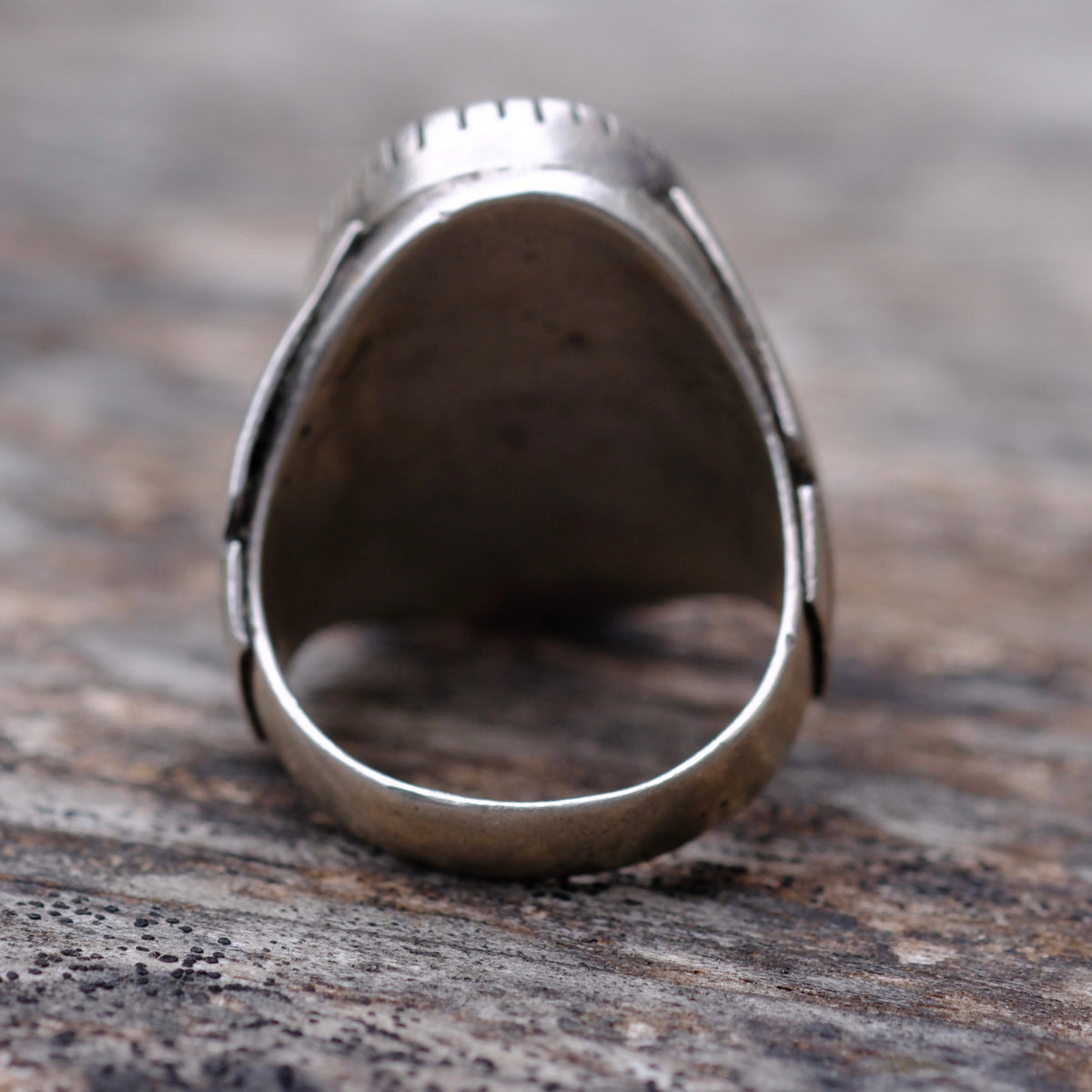 Vintage Sterling Turquoise Ribbed Band Ring 10.5