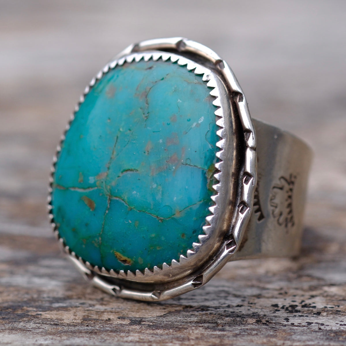 Vintage Sterling Turquoise Stamped Band Ring 11.5