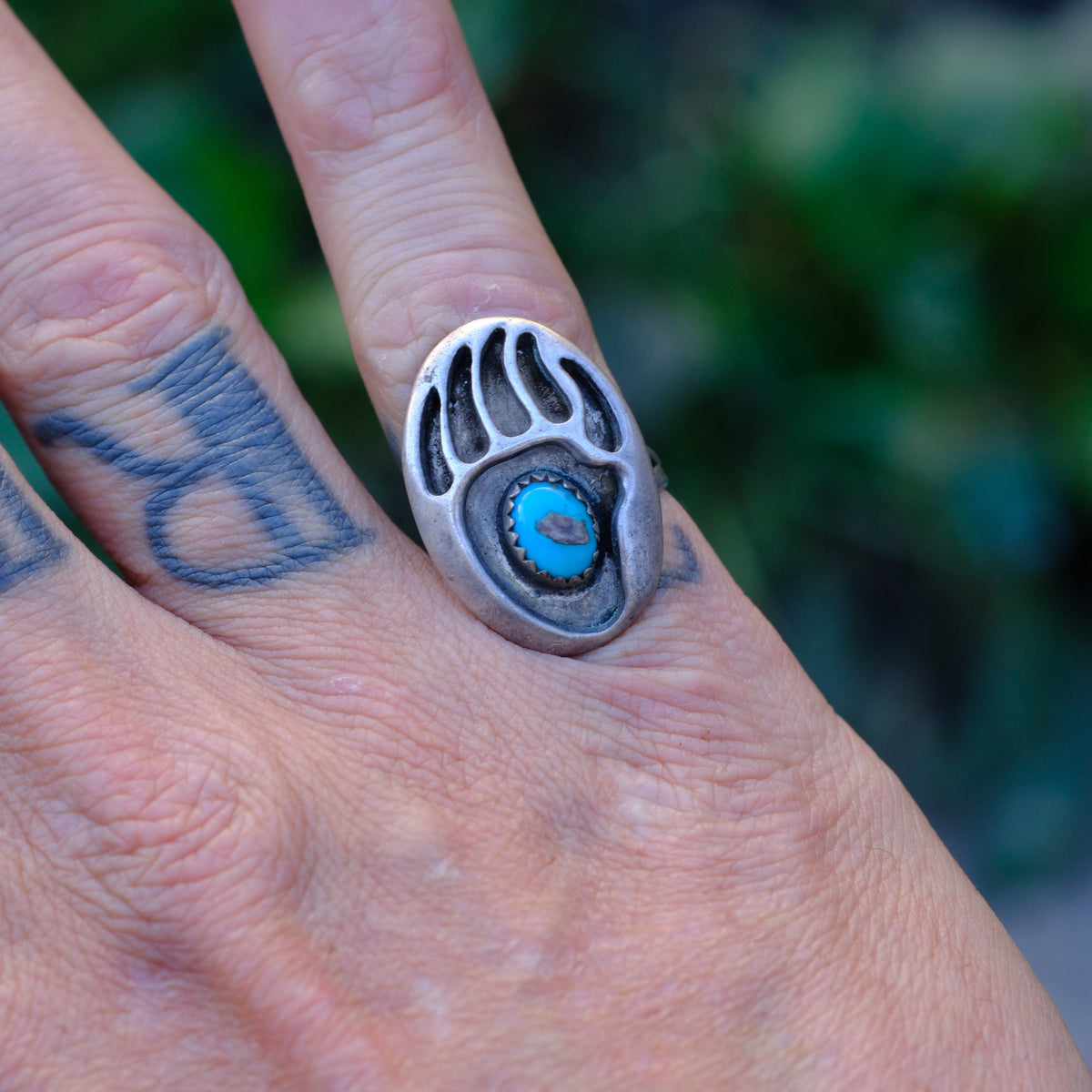 Vintage Sterling Turquoise Bear Paw Ring 5.75
