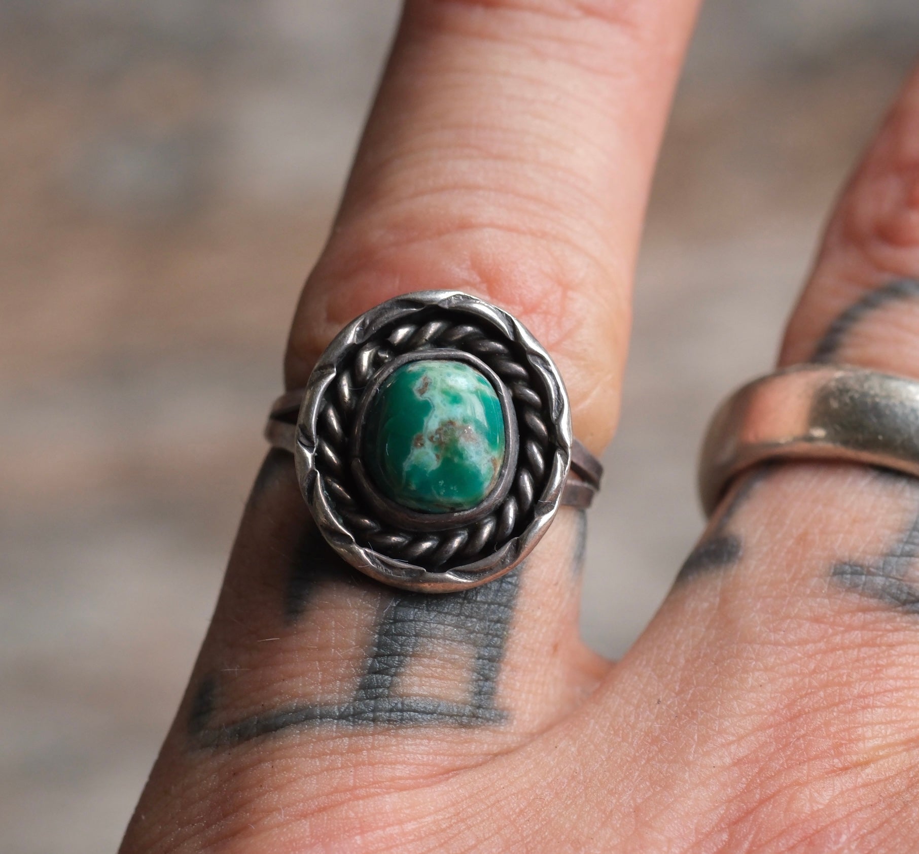 Vintage Sterling Turquoise Roper Ring 5