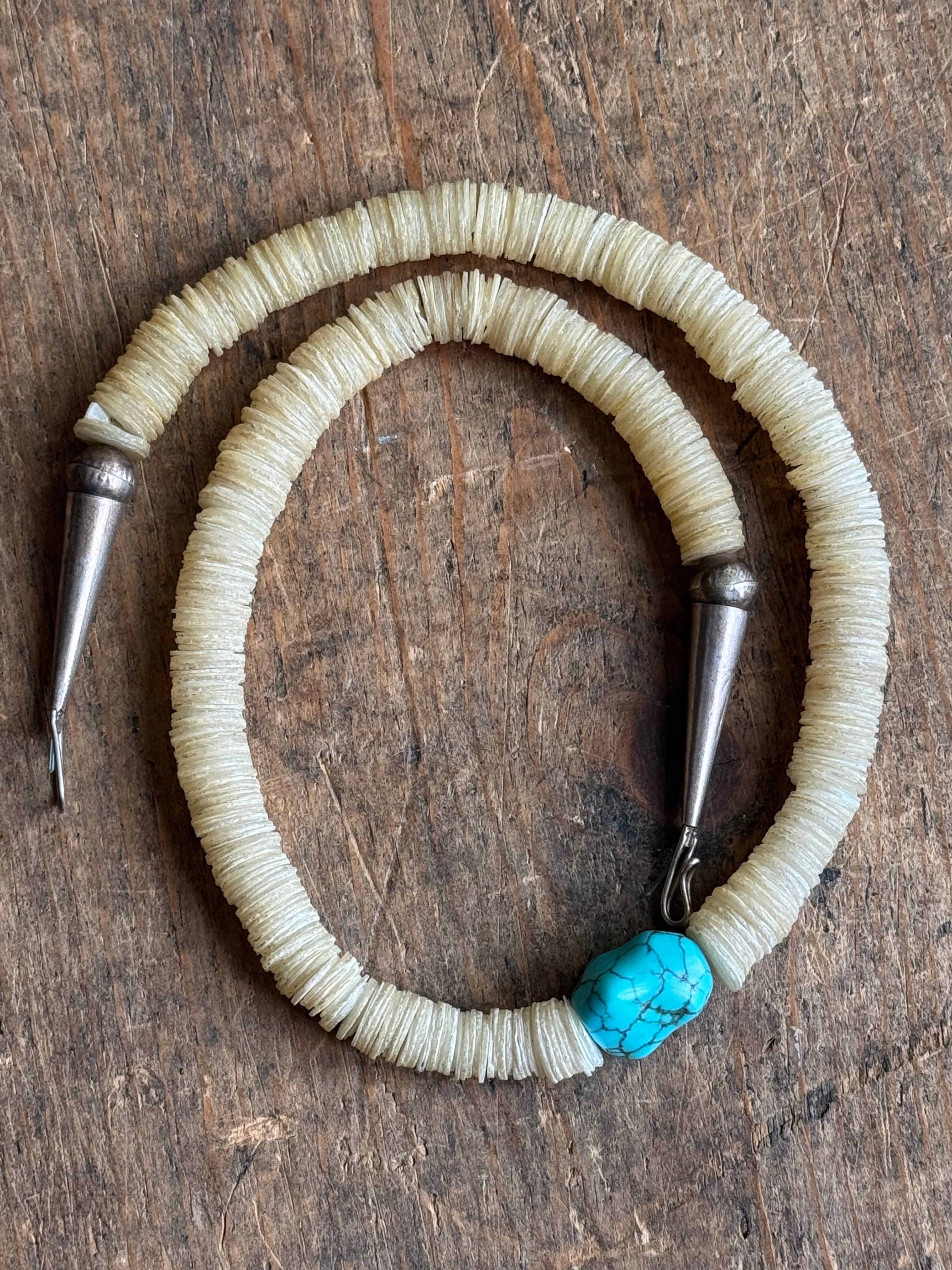 Vintage Sterling Silver Navajo Pearl Shell & Raw Turquoise Necklace