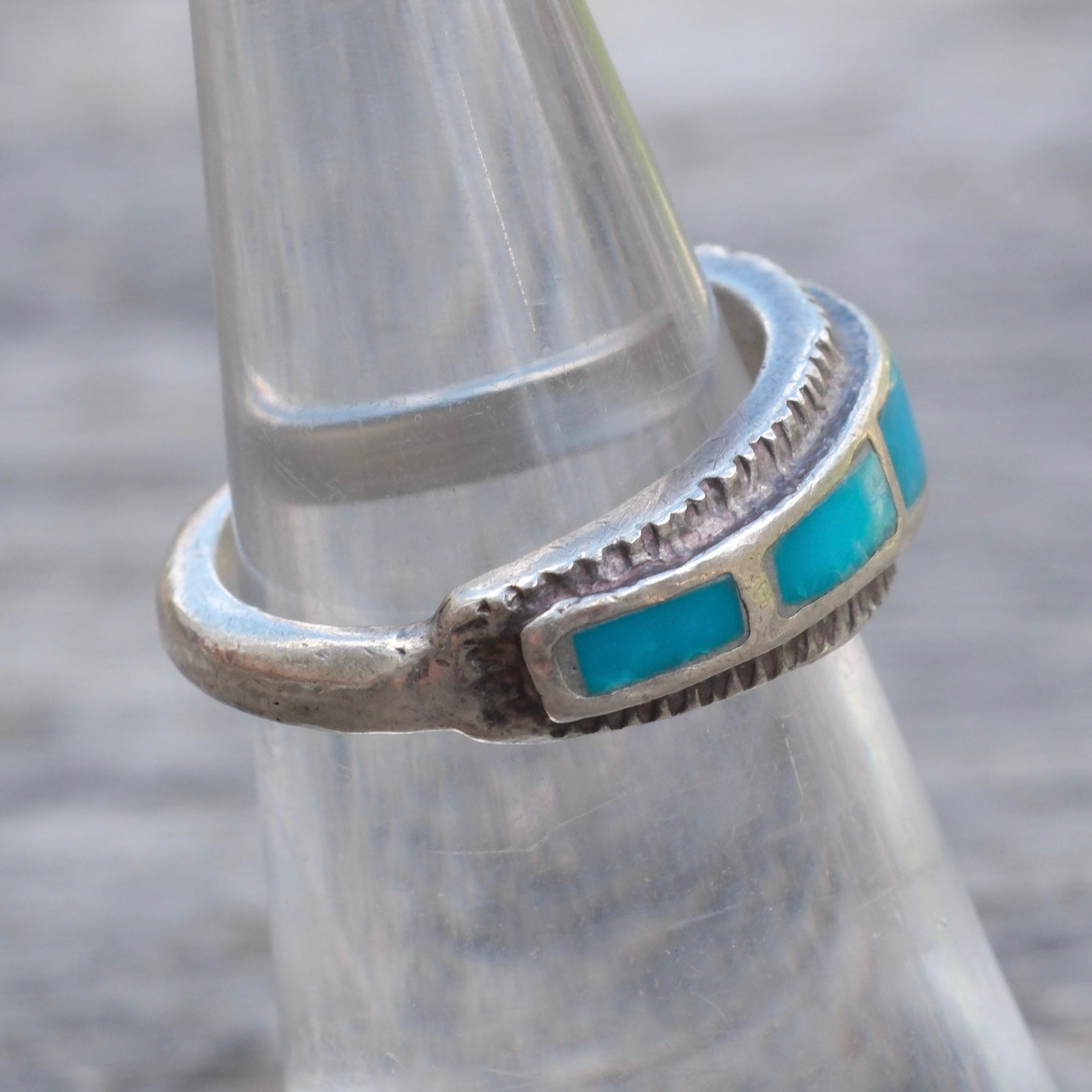 Vintage Sterling Turquoise Inlay Ring 5.25