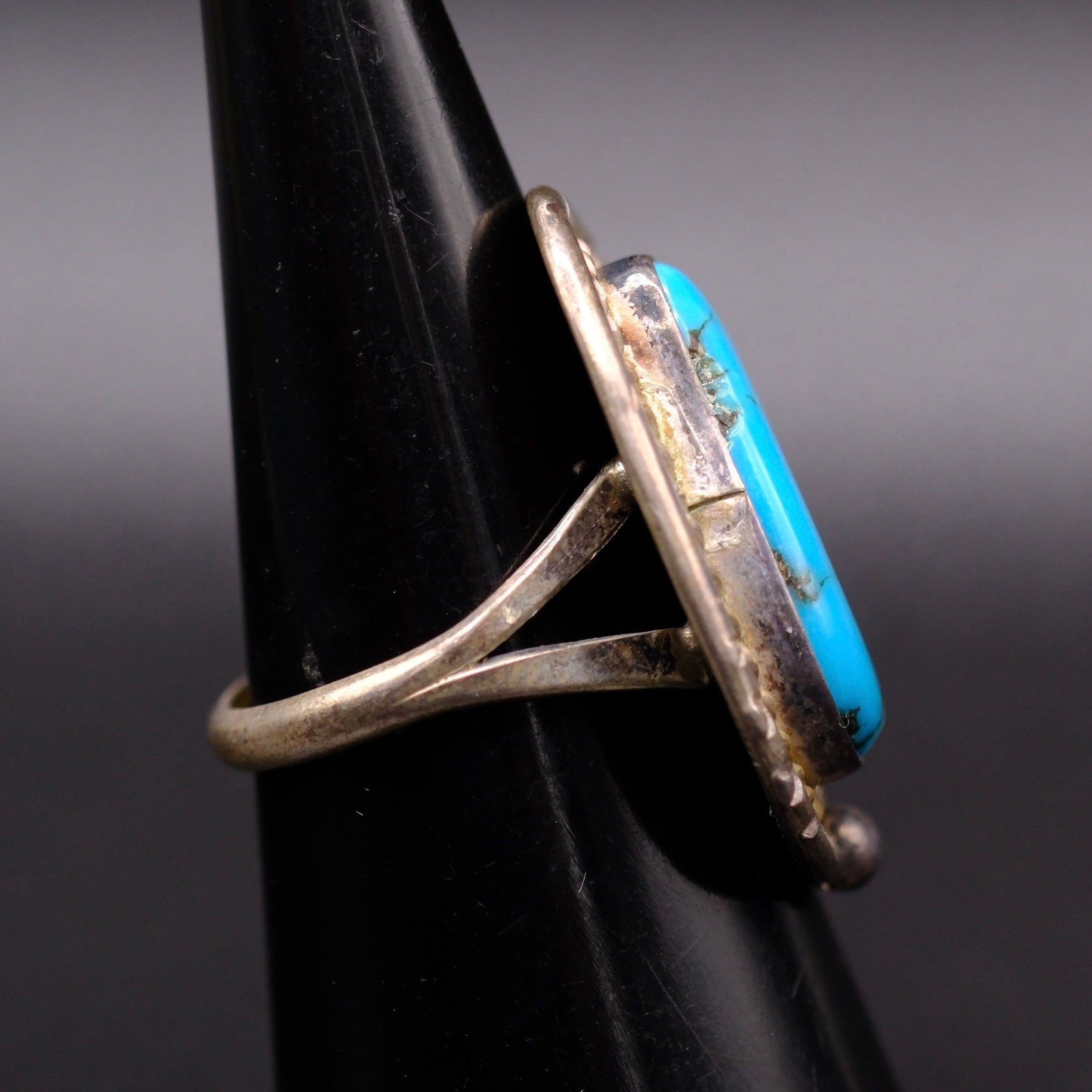 Vintage Sterling Turquoise Roper Ring 6.75