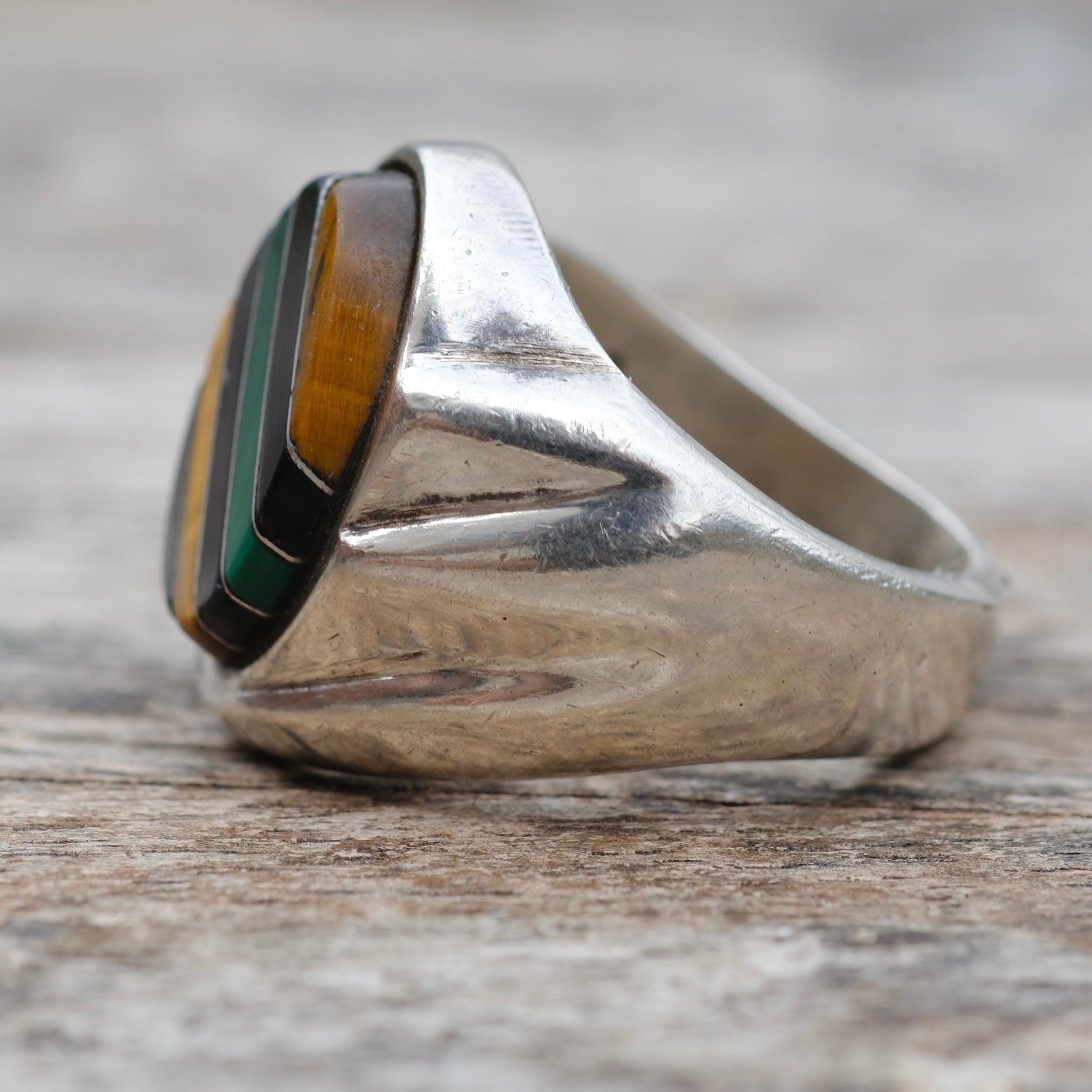 Vintage Sterling Multistone Inlay Ring 9