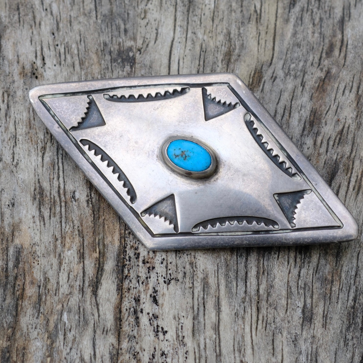 Vintage Sterling Turquoise Stamped Pin