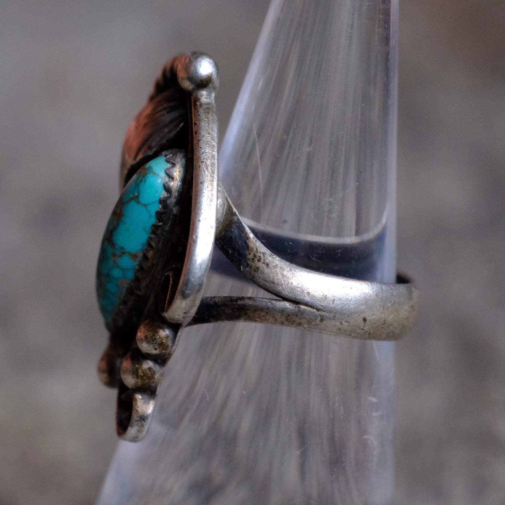 Vintage Sterling Turquoise Feather Ring 6