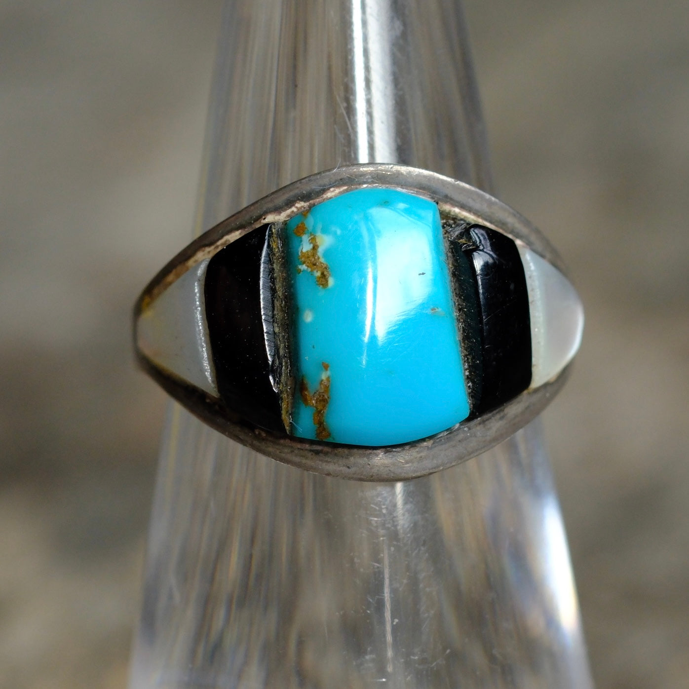 Vintage Sterling Multistone Inlay Ring 4.5