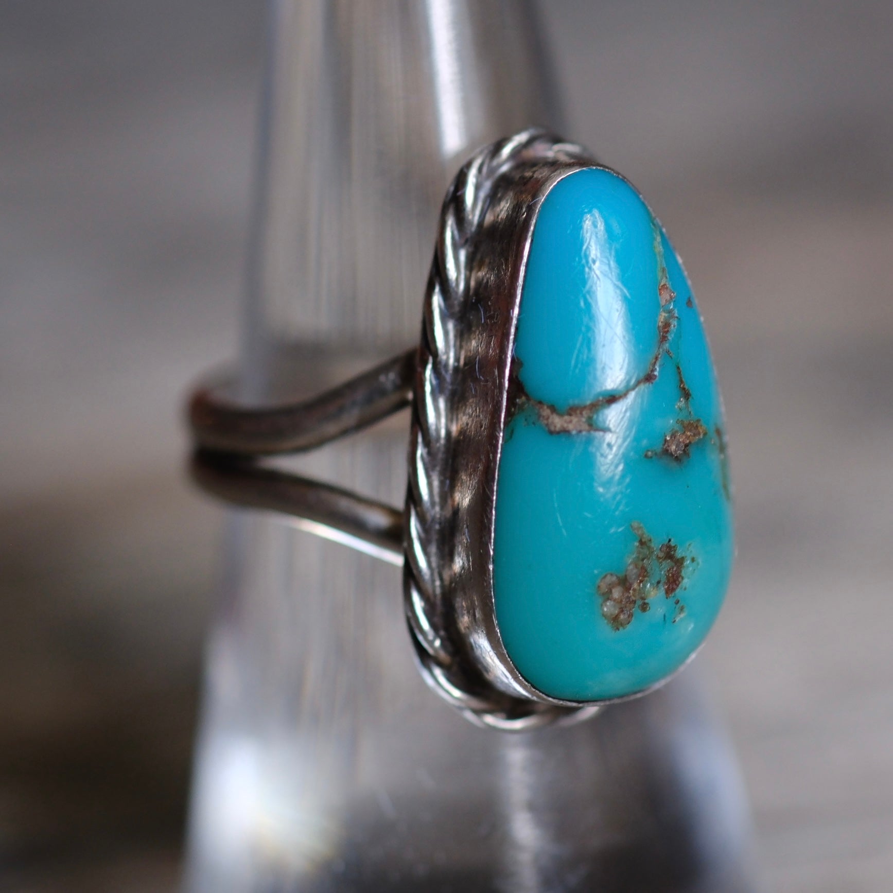 Vintage Sterling Turquoise Roper Ring 6.5