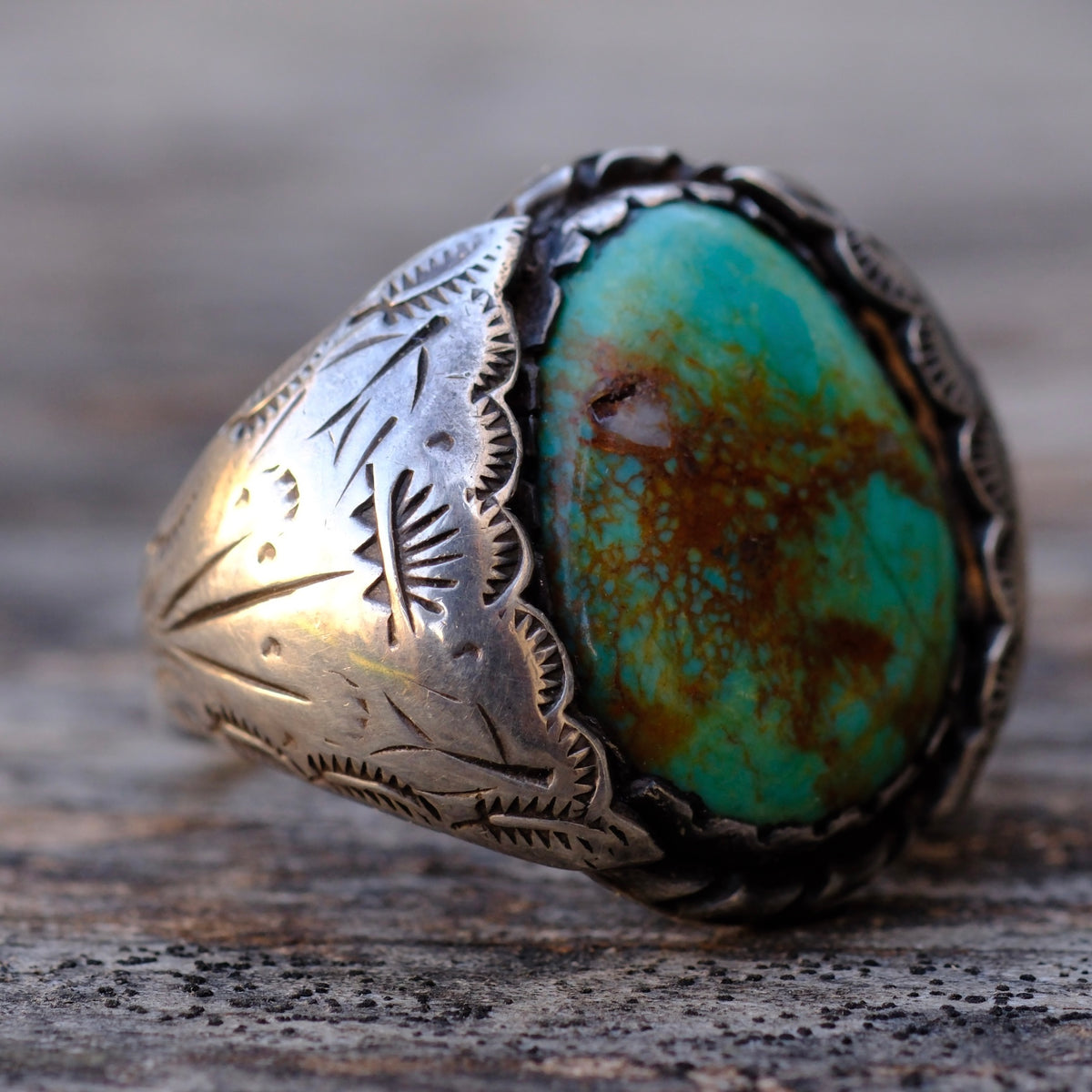 Vintage Sterling Stamped Turquoise Ring 10.5