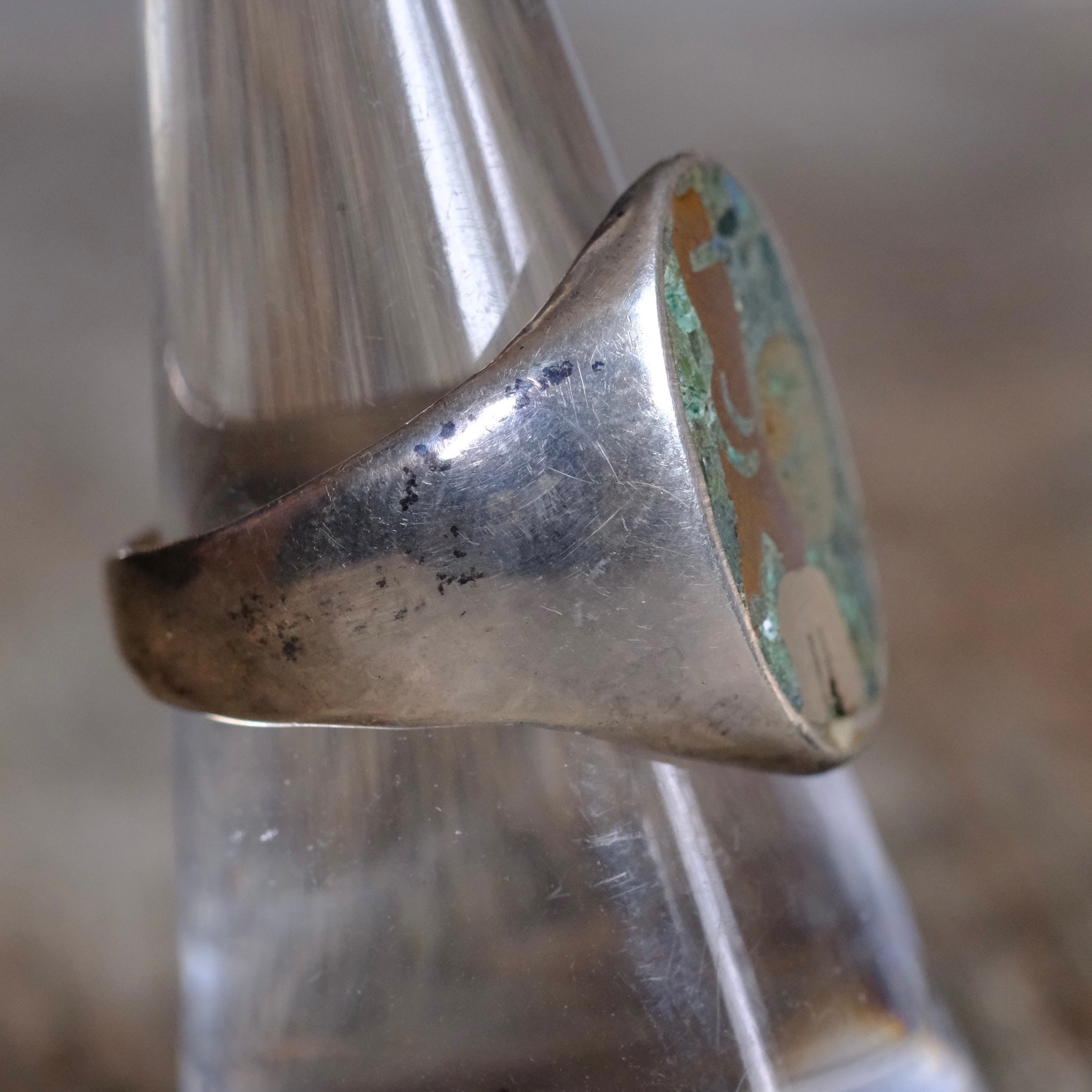 Vintage Sterling Turquoise Inlay Taxco Ring 8.5