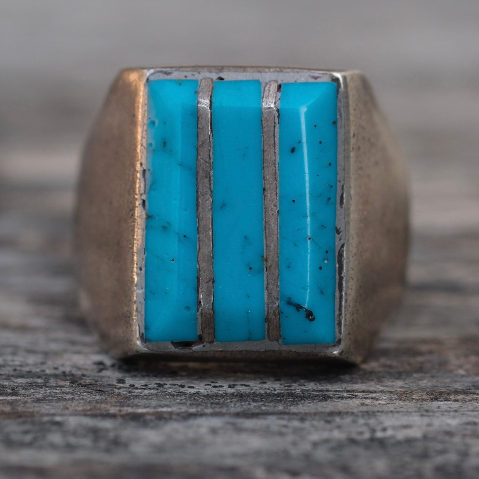 Vintage Sterling Turquoise Inlay Ring 10.25