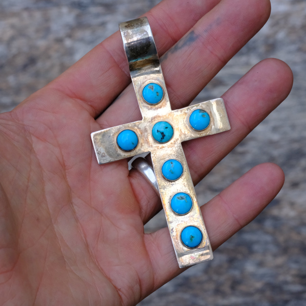 Huge Vintage Sterling Turquoise Pendant