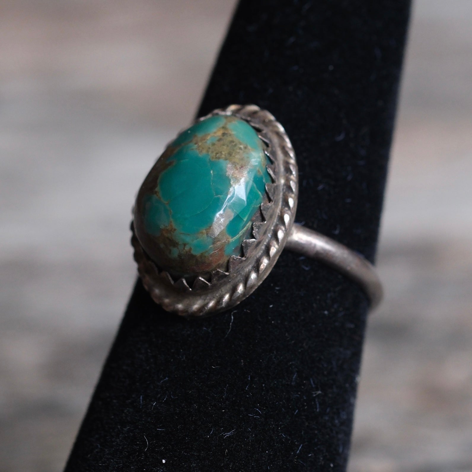 Vintage Sterling Turquoise Roper Ring 6