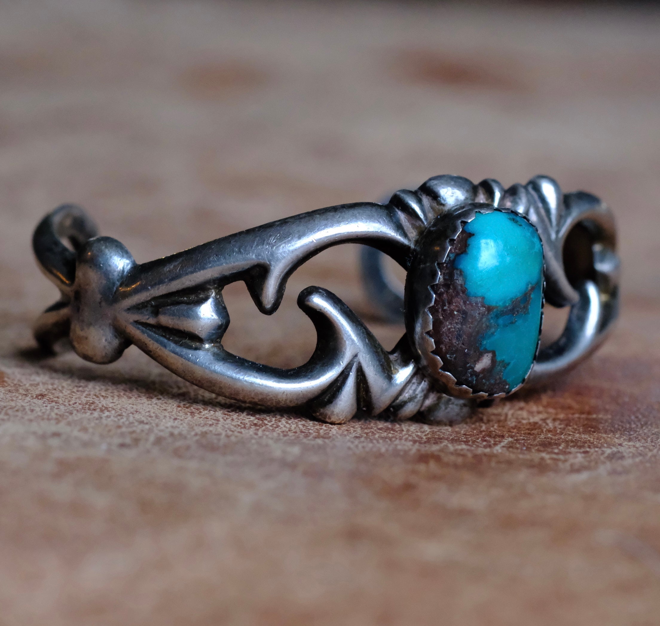 Vintage Sterling Turquoise Sandcast Cuff Bracelet