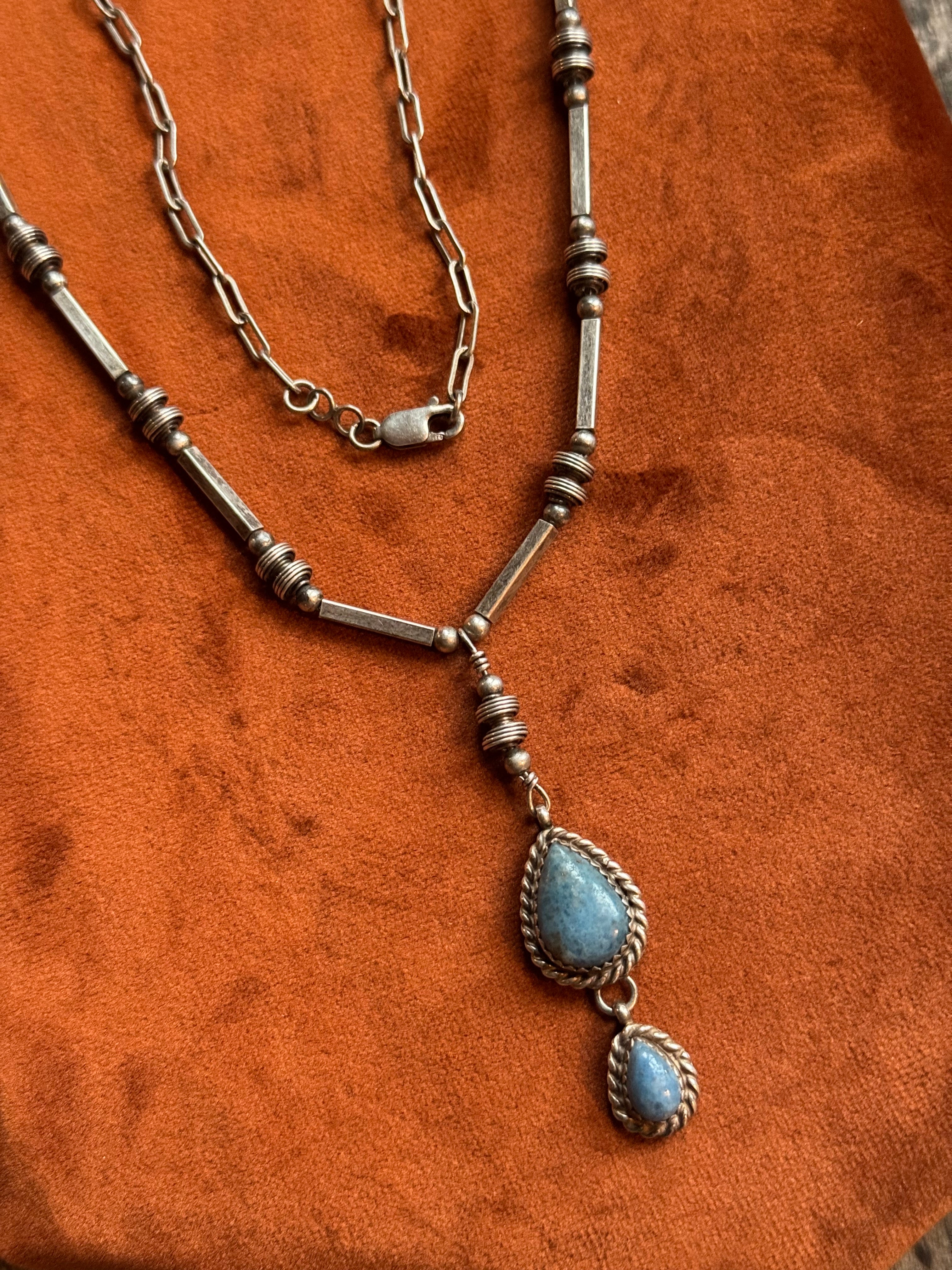 Vintage Sterling Silver 17.5” Sodalite Modernist Chain Necklace