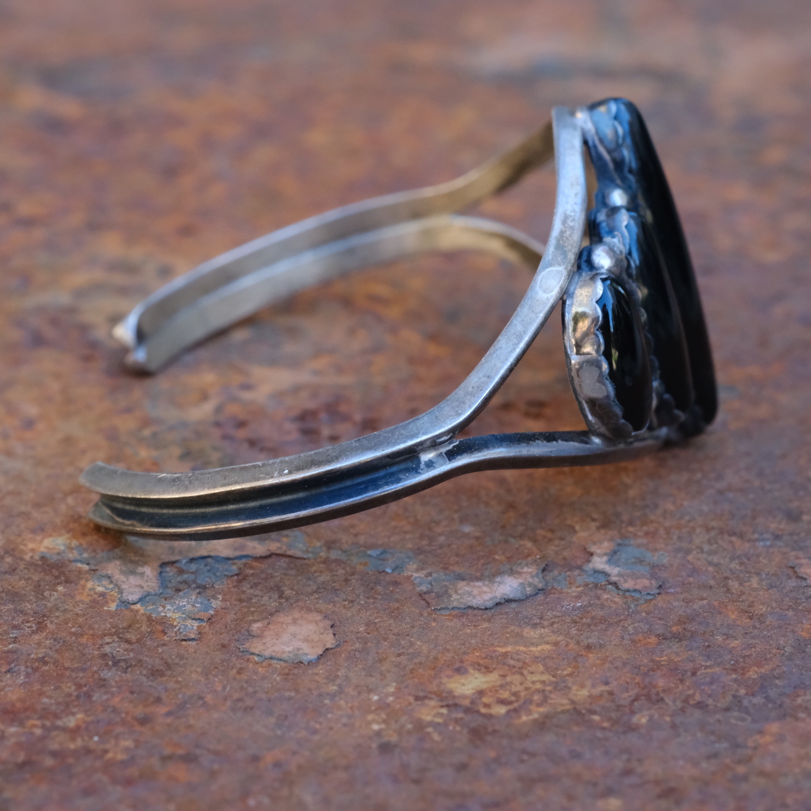 Vintage Sterling 5-Stone Onyx Cuff