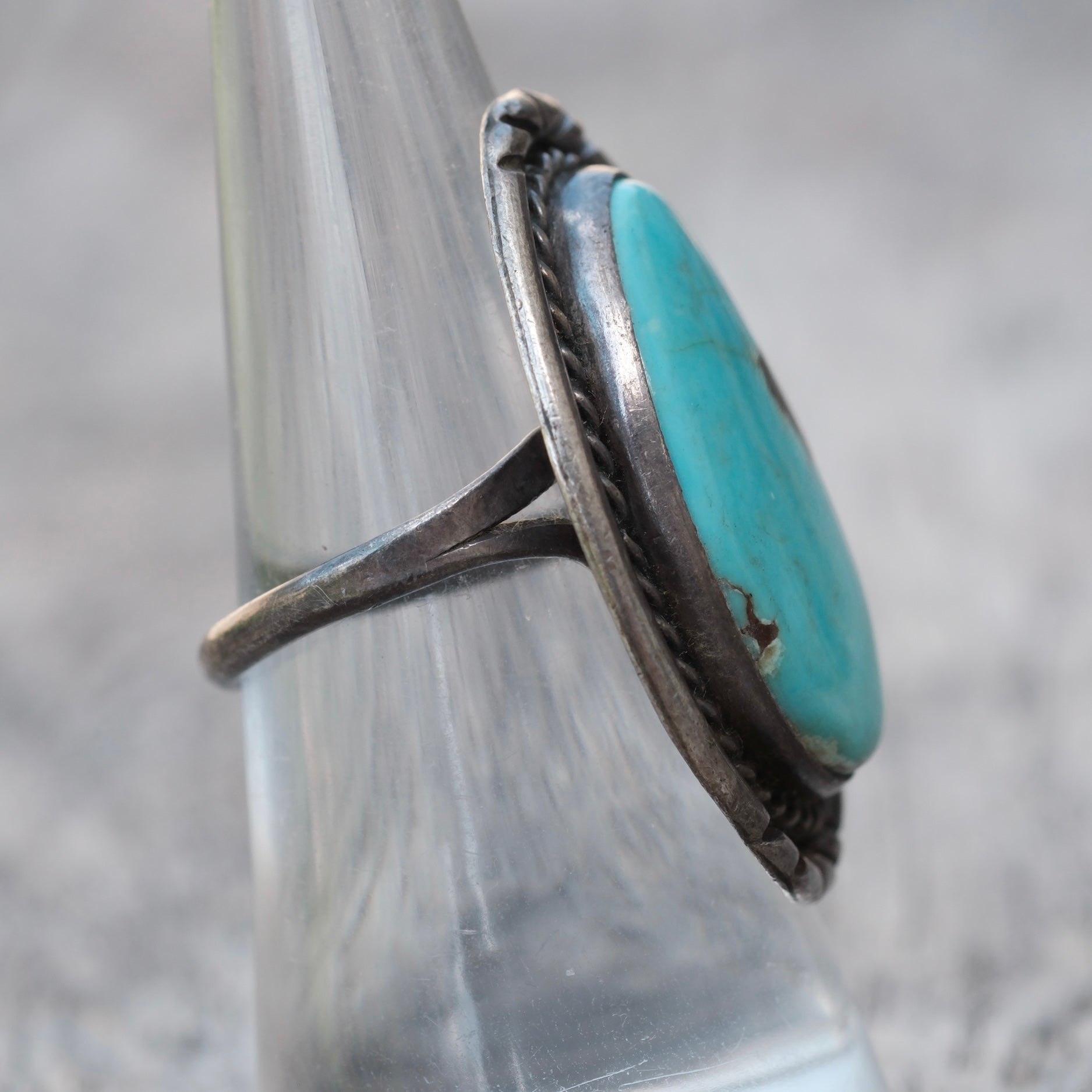 Vintage Sterling Turquoise Roper Ring 7.25