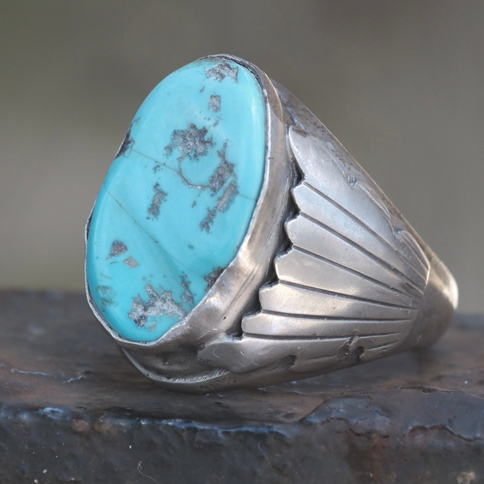 Vintage Sterling Turquoise Navajo Ring 11.25