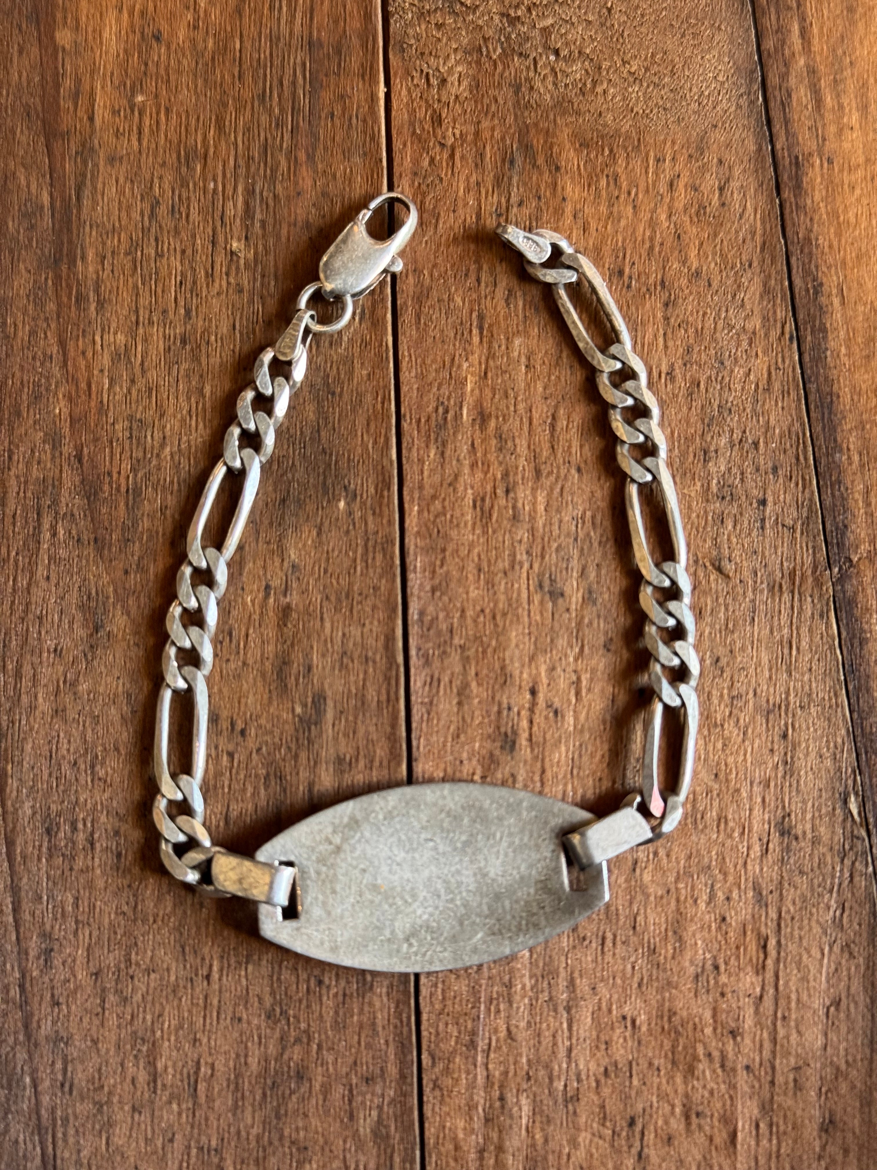 Vintage Sterling Silver Medical ID Figaro Chain Bracelet