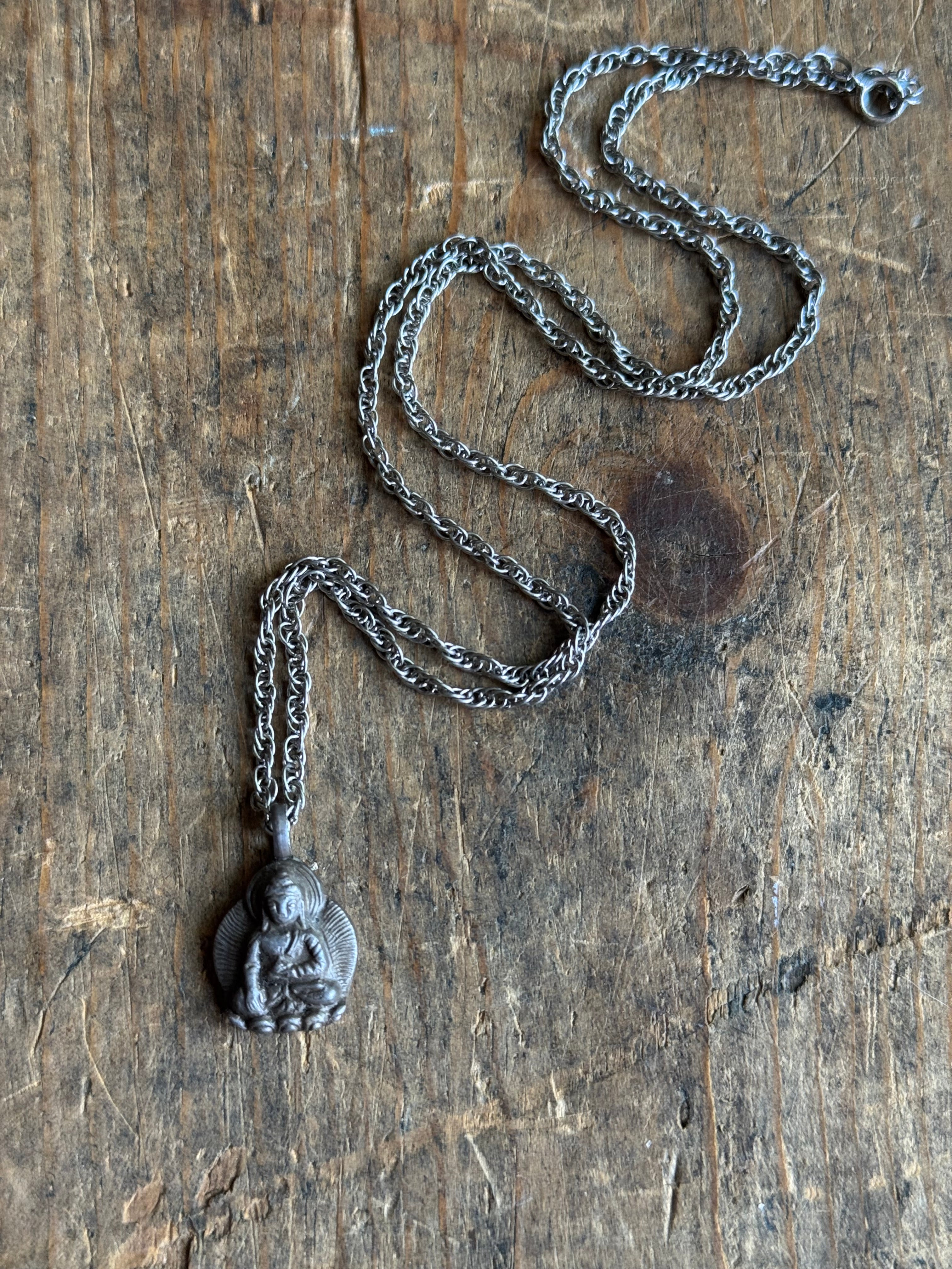 Vintage Sterling Silver Buddha Charm Necklace