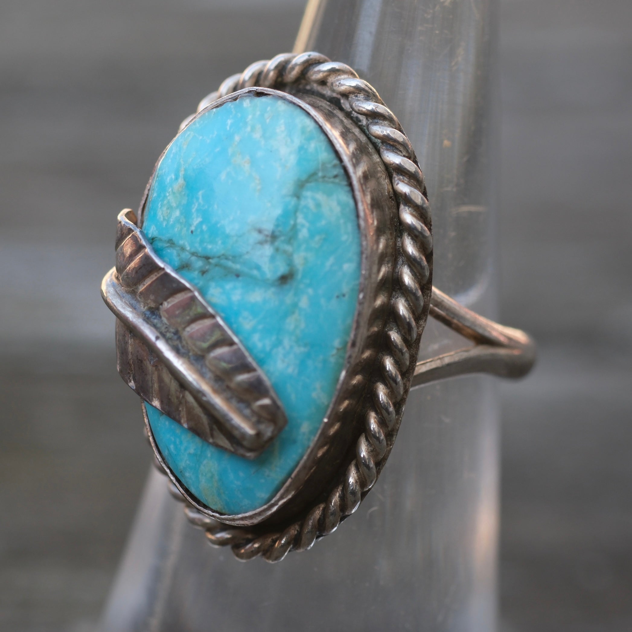 Vintage Sterling Turquoise Feather Ring 5.75