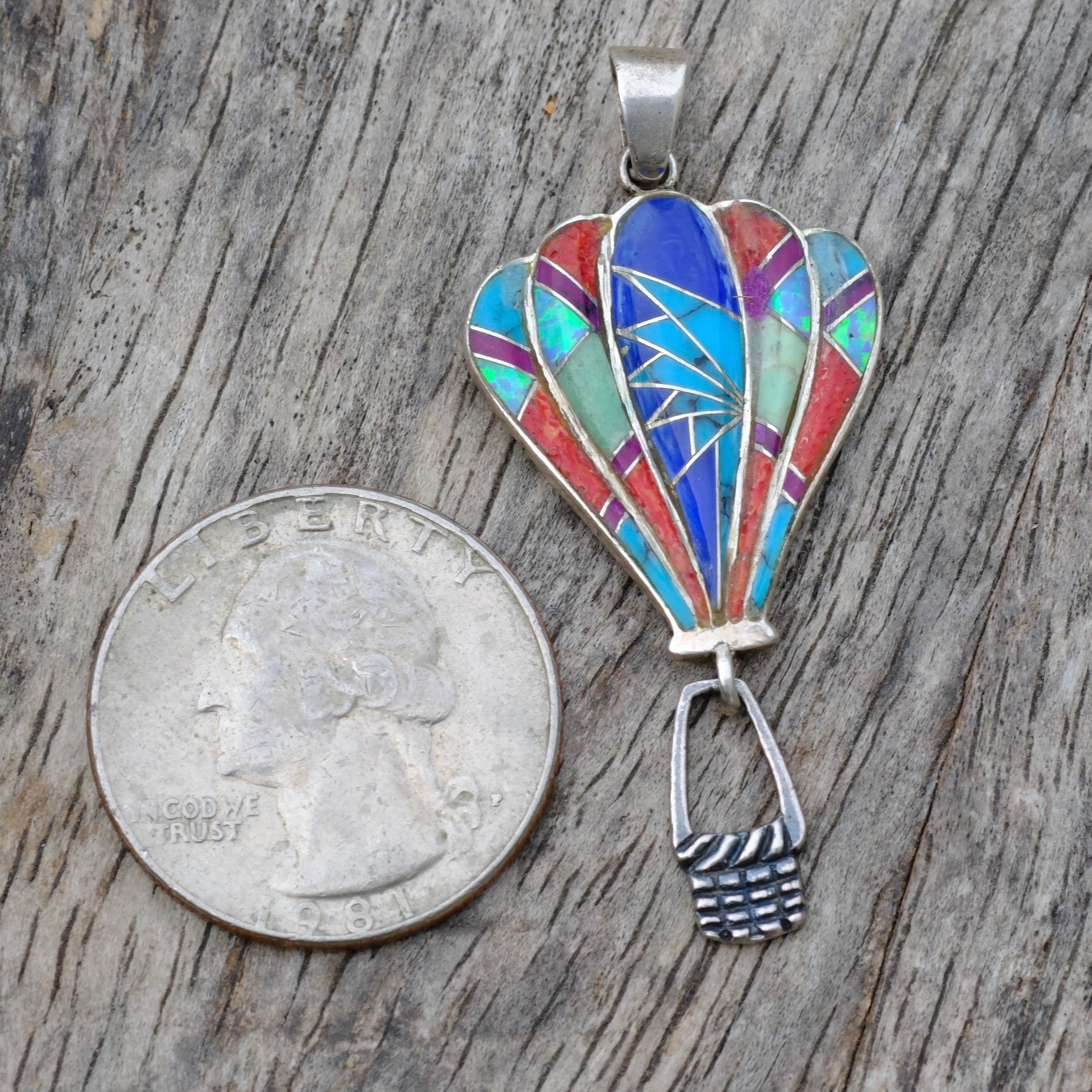 Vintage Sterling Multistone Inlay Hot Air Balloon Pendant