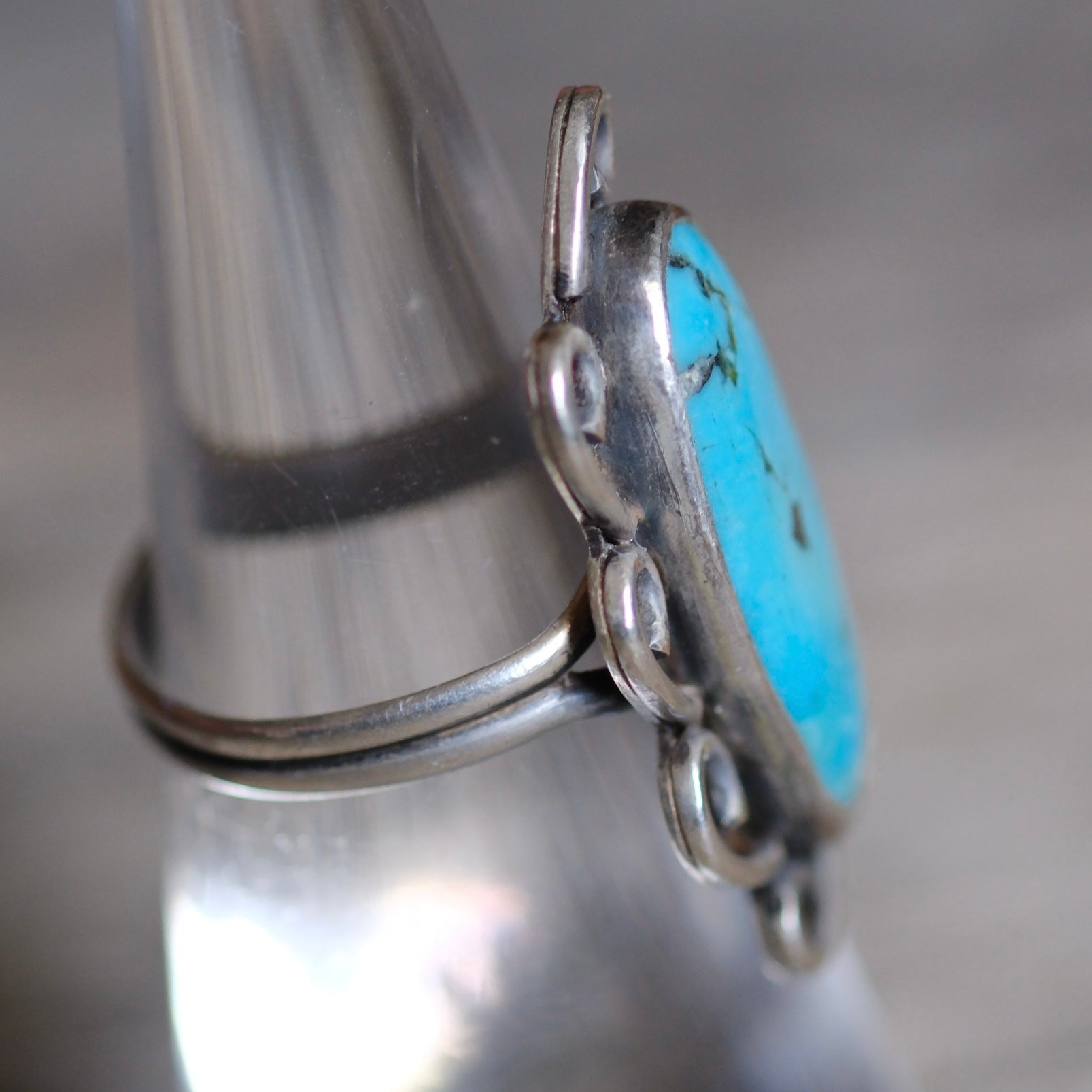 Vintage Sterling Turquoise Florette Ring 5.5