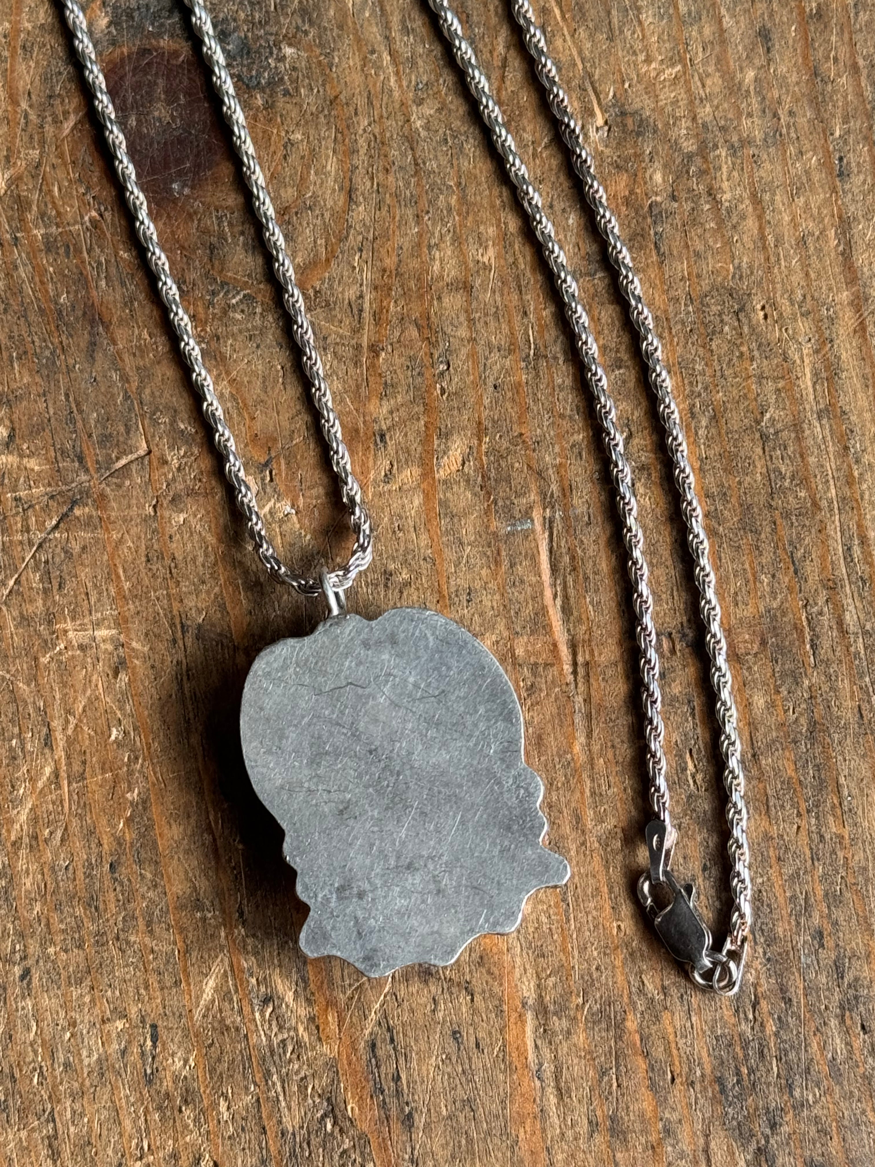 Vintage Sterling Silver Chunky Turquoise Leaf 24" Necklace