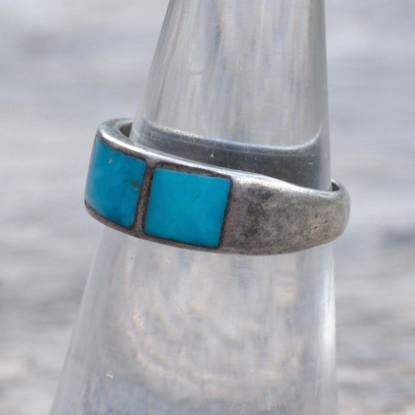 Vintage Sterling Turquoise Inlay Band Ring 5.5