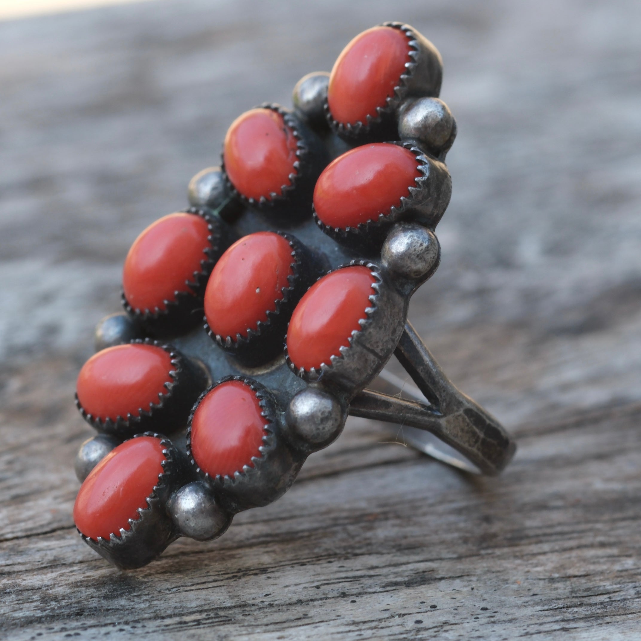 Vintage Sterling Coral Cluster Ring 7.25