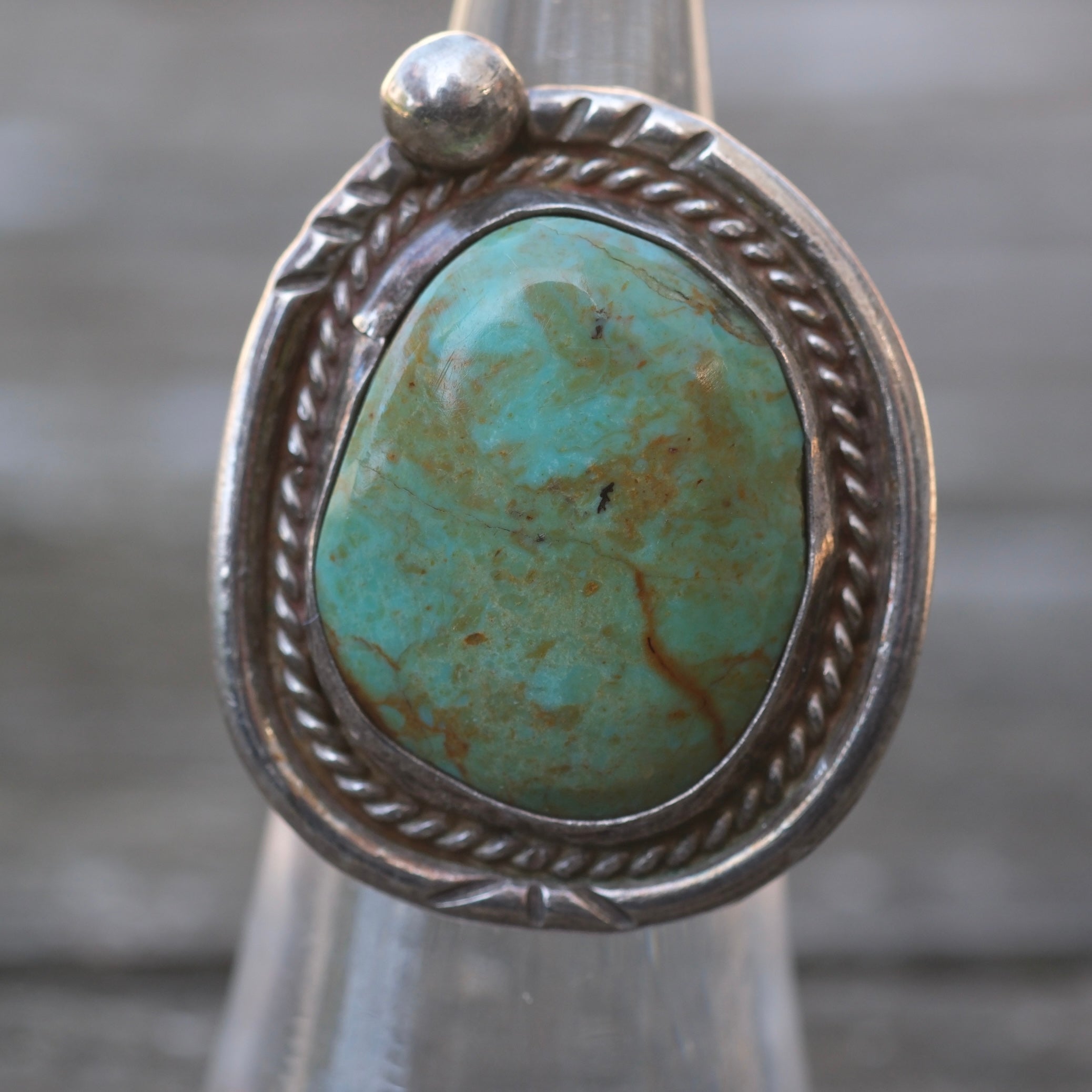 Vintage Sterling Turquoise Roper Ring 4.75