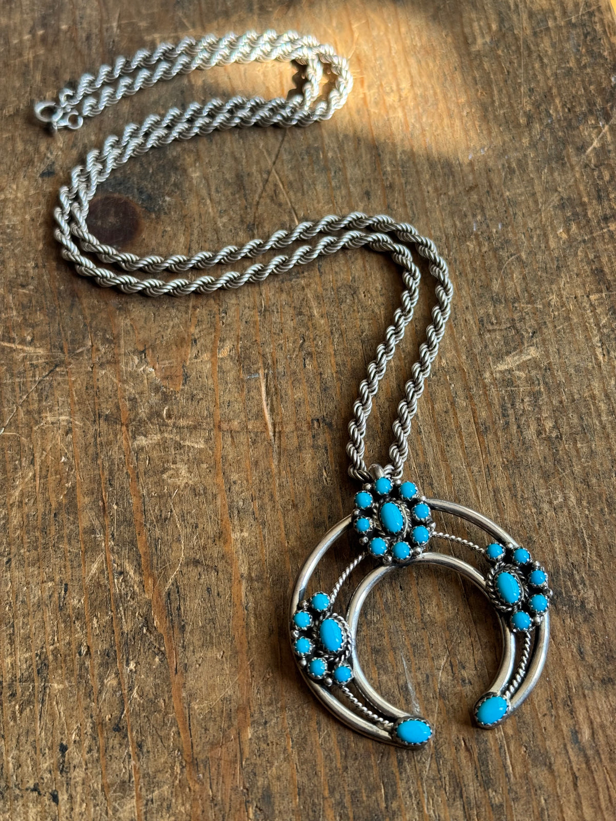 Vintage Sterling Silver Turquoise Flower Naja Necklace