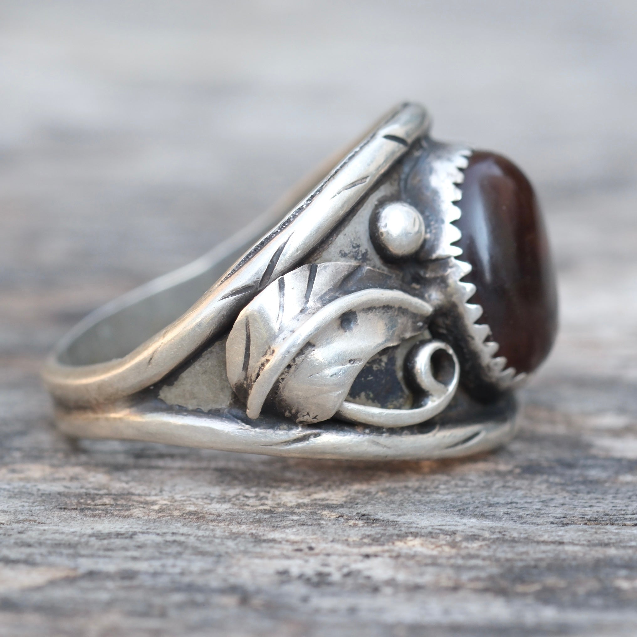 Vintage Sterling Fire Agate Feather Ring 13.5