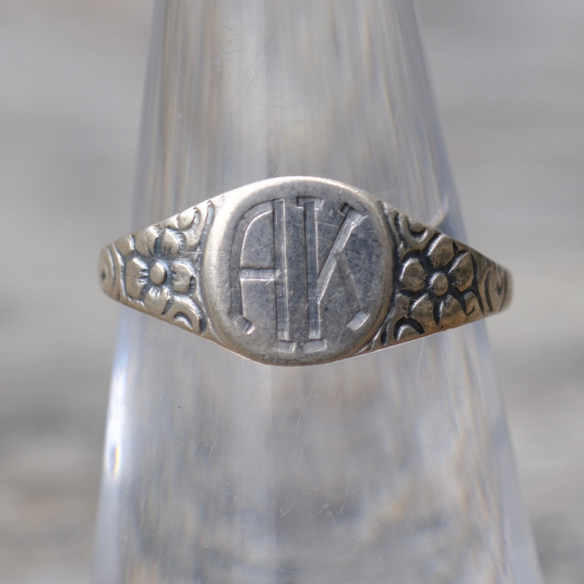 Vintage Sterling Silver AK Initial Signet Ring 6