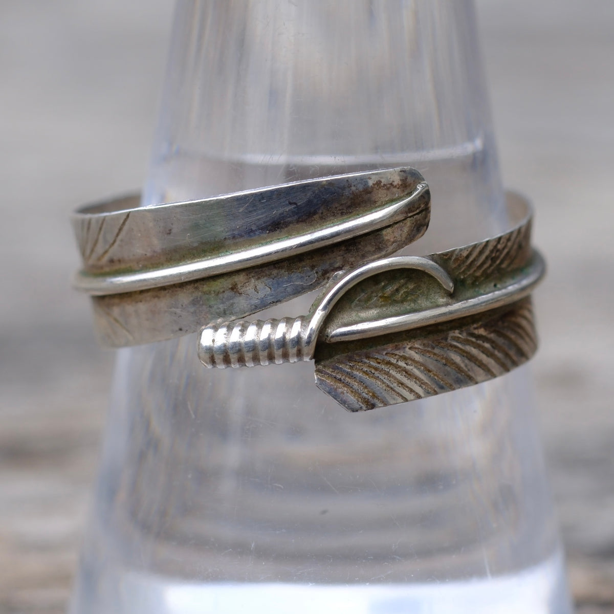 Vintage Sterling Silver Feather Ring 8.5