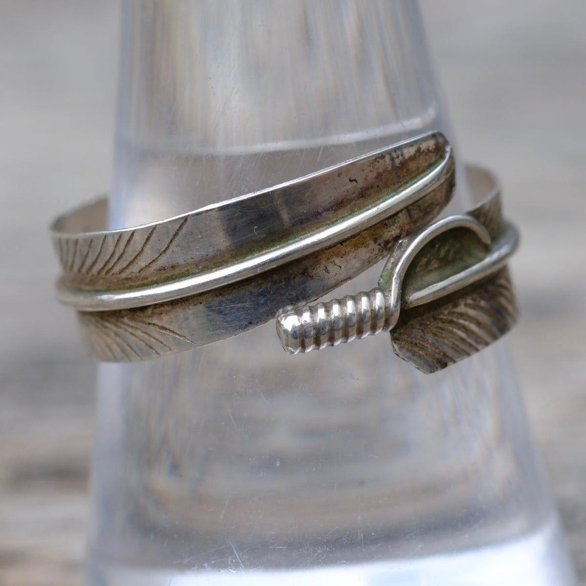 Vintage Sterling Silver Feather Ring 8.5
