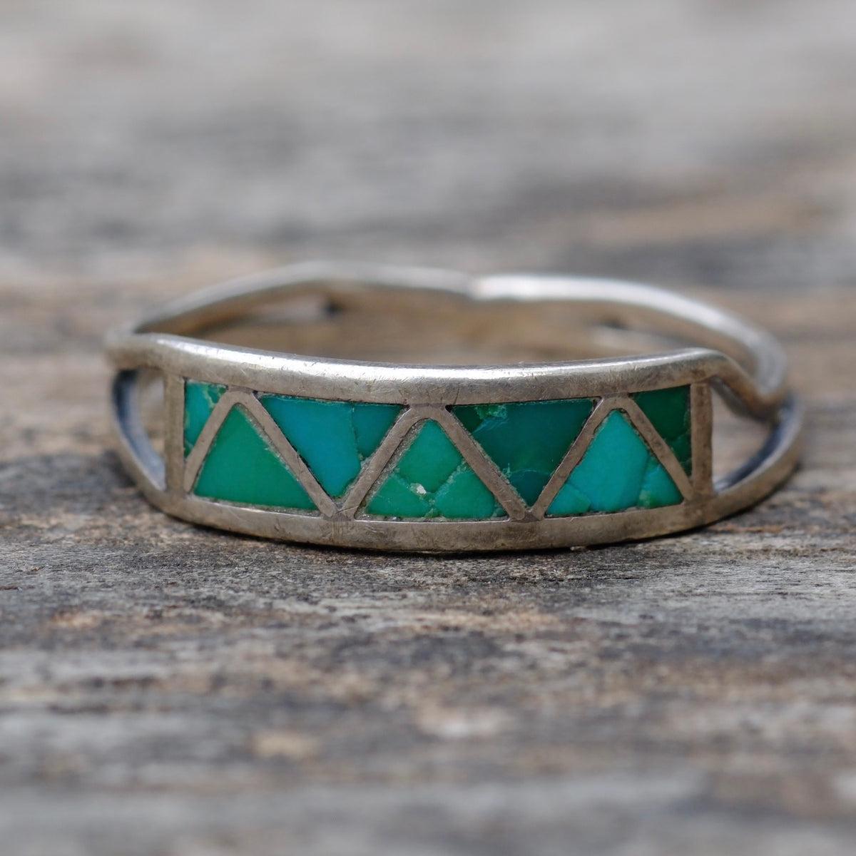 Vintage Sterling Turquoise Inlay Band Ring 6.75