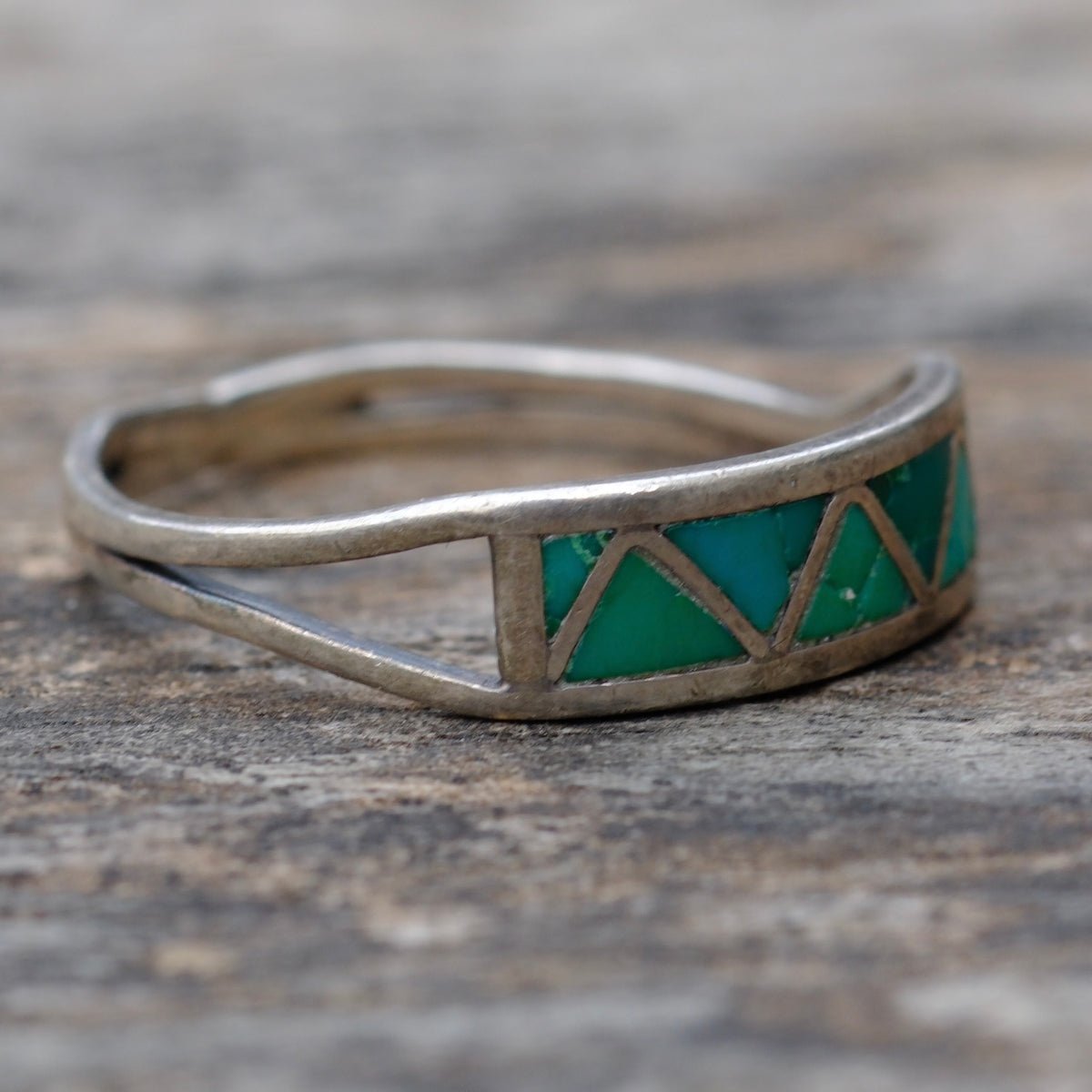 Vintage Sterling Turquoise Inlay Band Ring 6.75