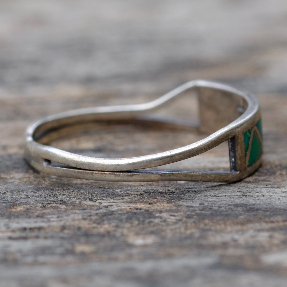 Vintage Sterling Turquoise Inlay Band Ring 6.75