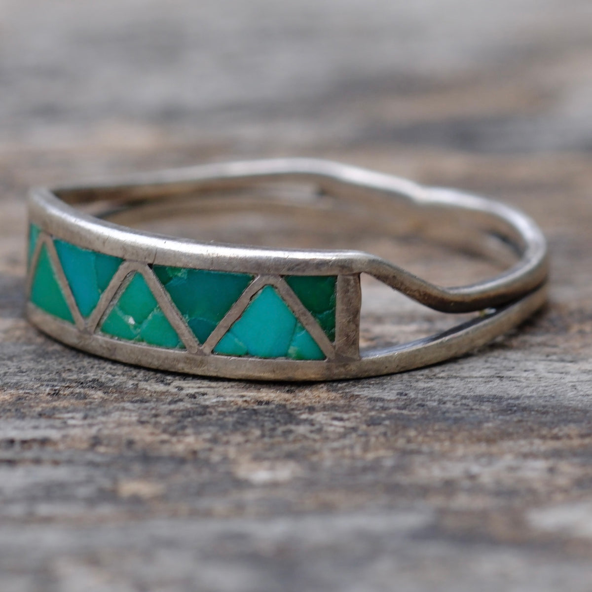 Vintage Sterling Turquoise Inlay Band Ring 6.75