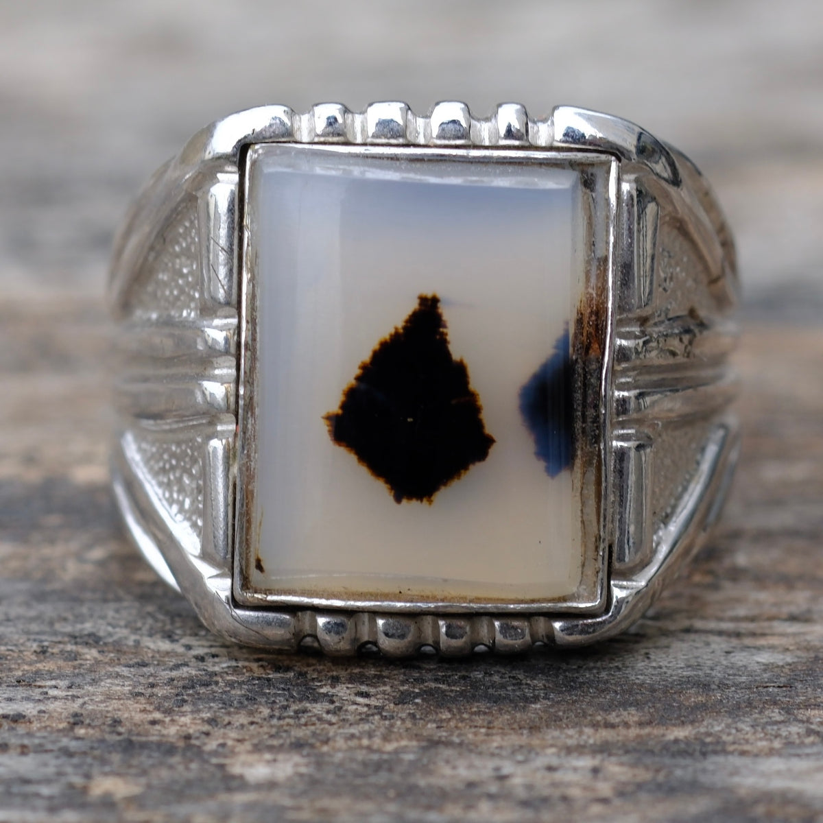 Vintage Sterling Agate Signet Ring 10.5