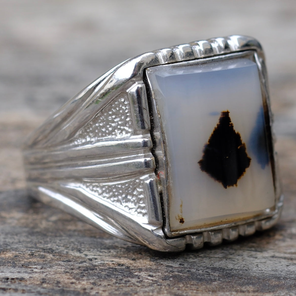 Vintage Sterling Agate Signet Ring 10.5