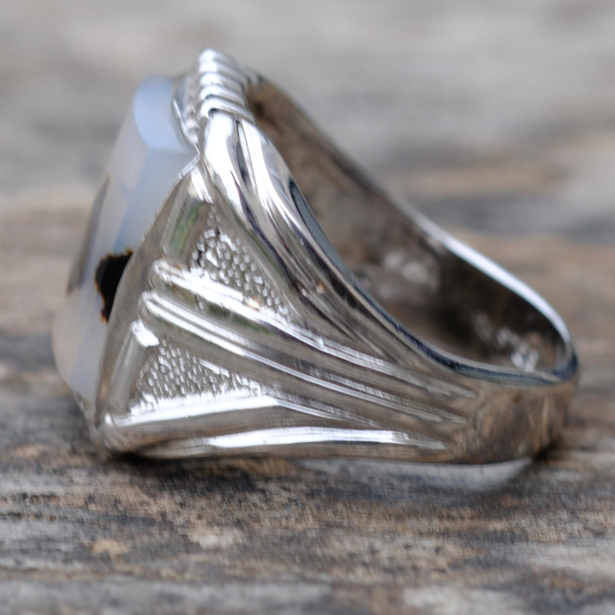 Vintage Sterling Agate Signet Ring 10.5