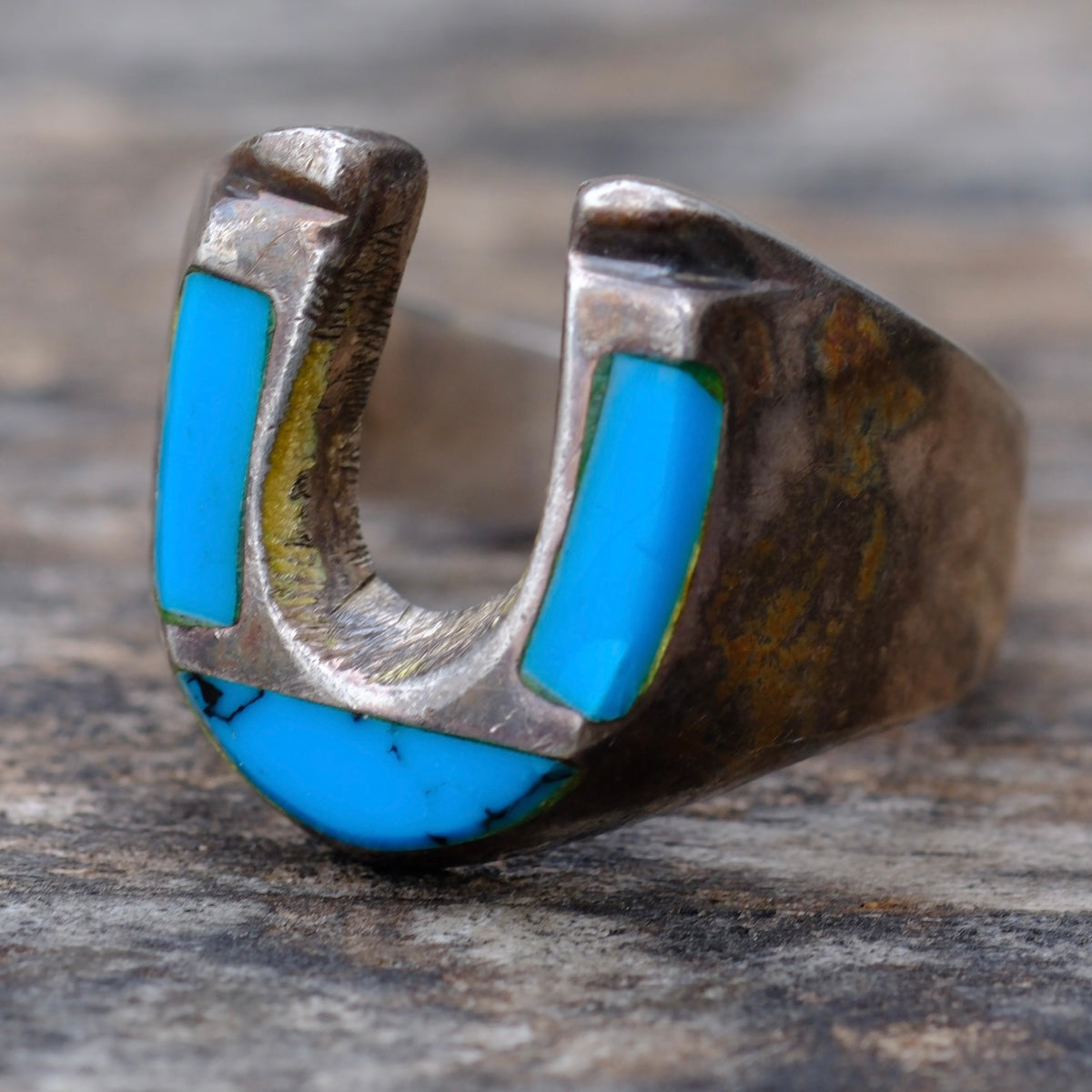 Vintage Sterling Turquoise Lucky Horseshoe Ring 9