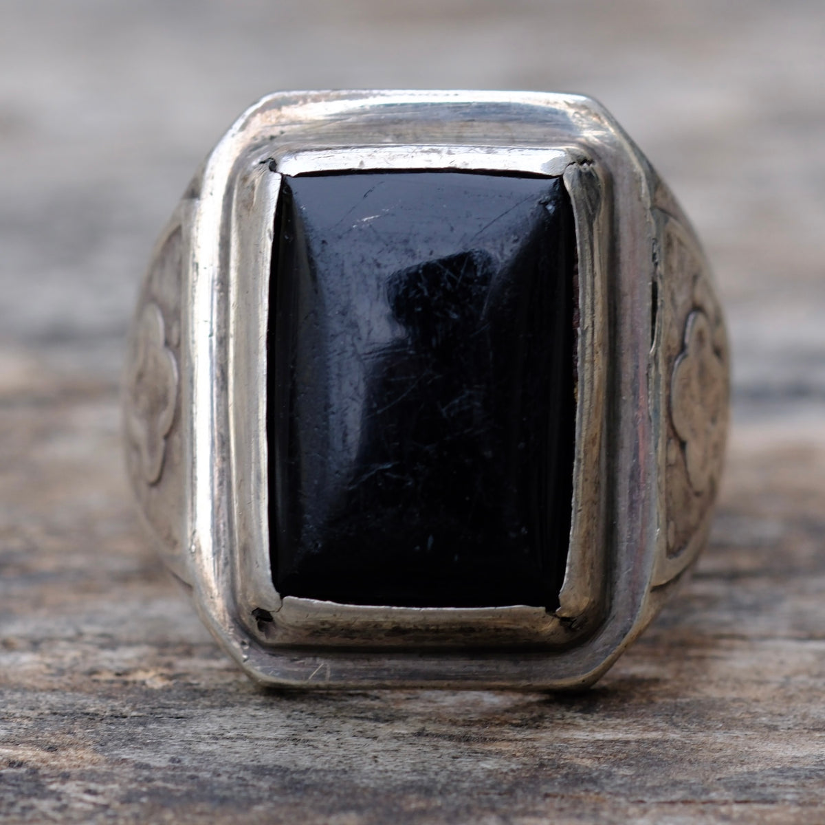 Vintage Sterling Onyx Ring 9.5