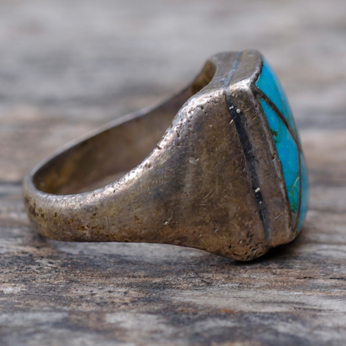 Vintage Sterling Turquoise Inlay Ring 11