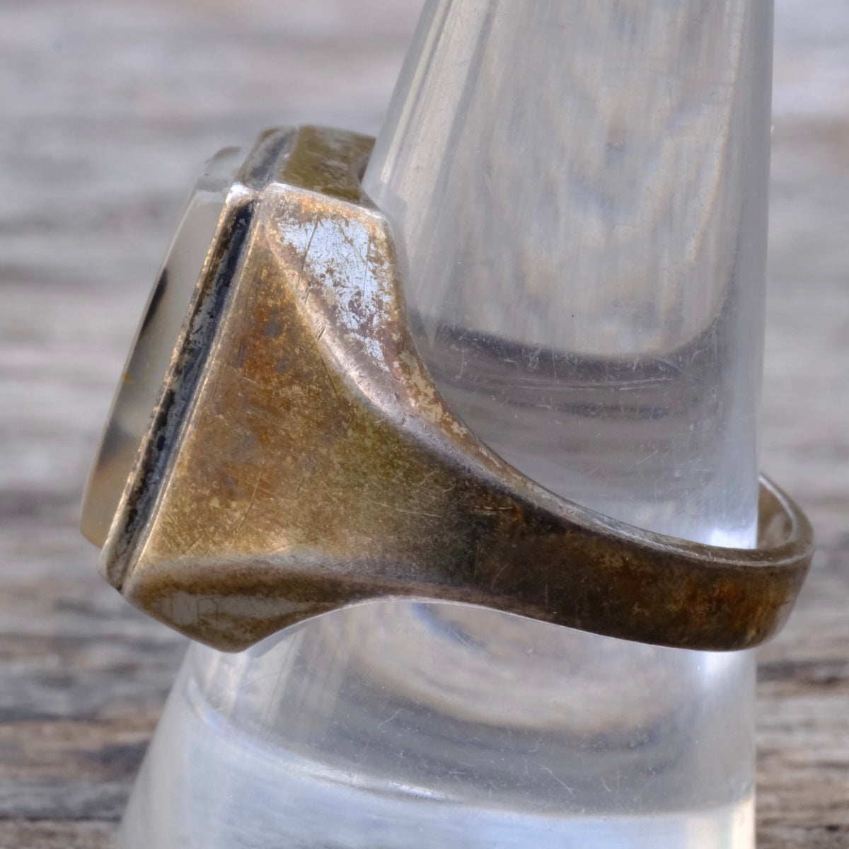 Vintage Sterling Agate Signet Ring 11
