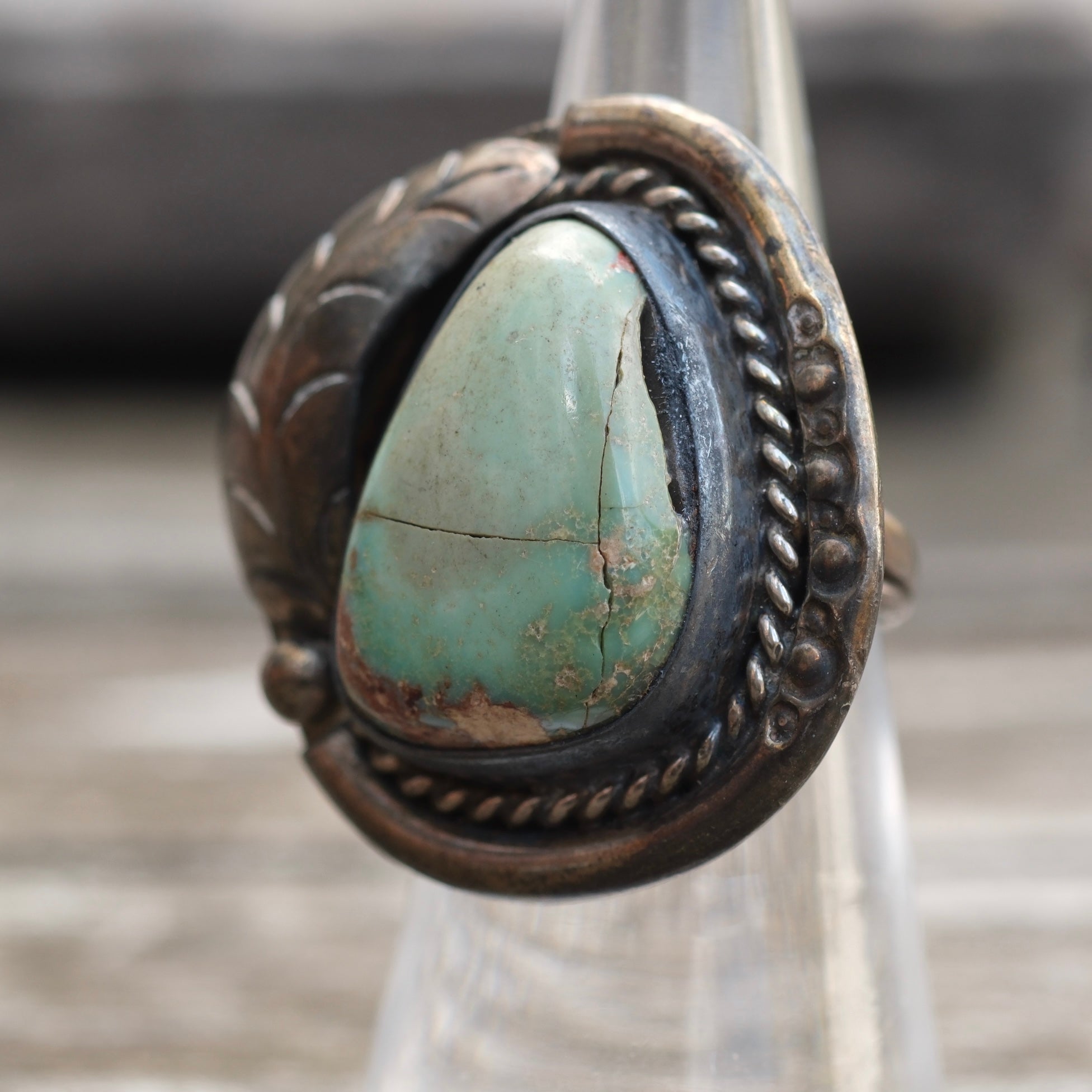Vintage Sterling Turquoise Feather Ring 6.25