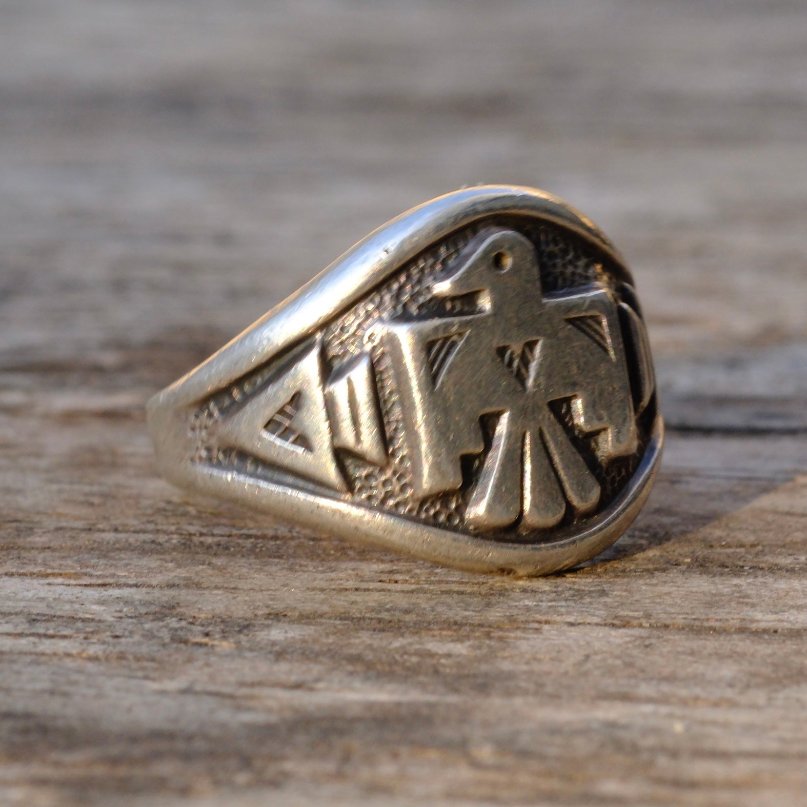 Vintage Sterling Silver Bells Trading Post Thunderbird Ring 5.5