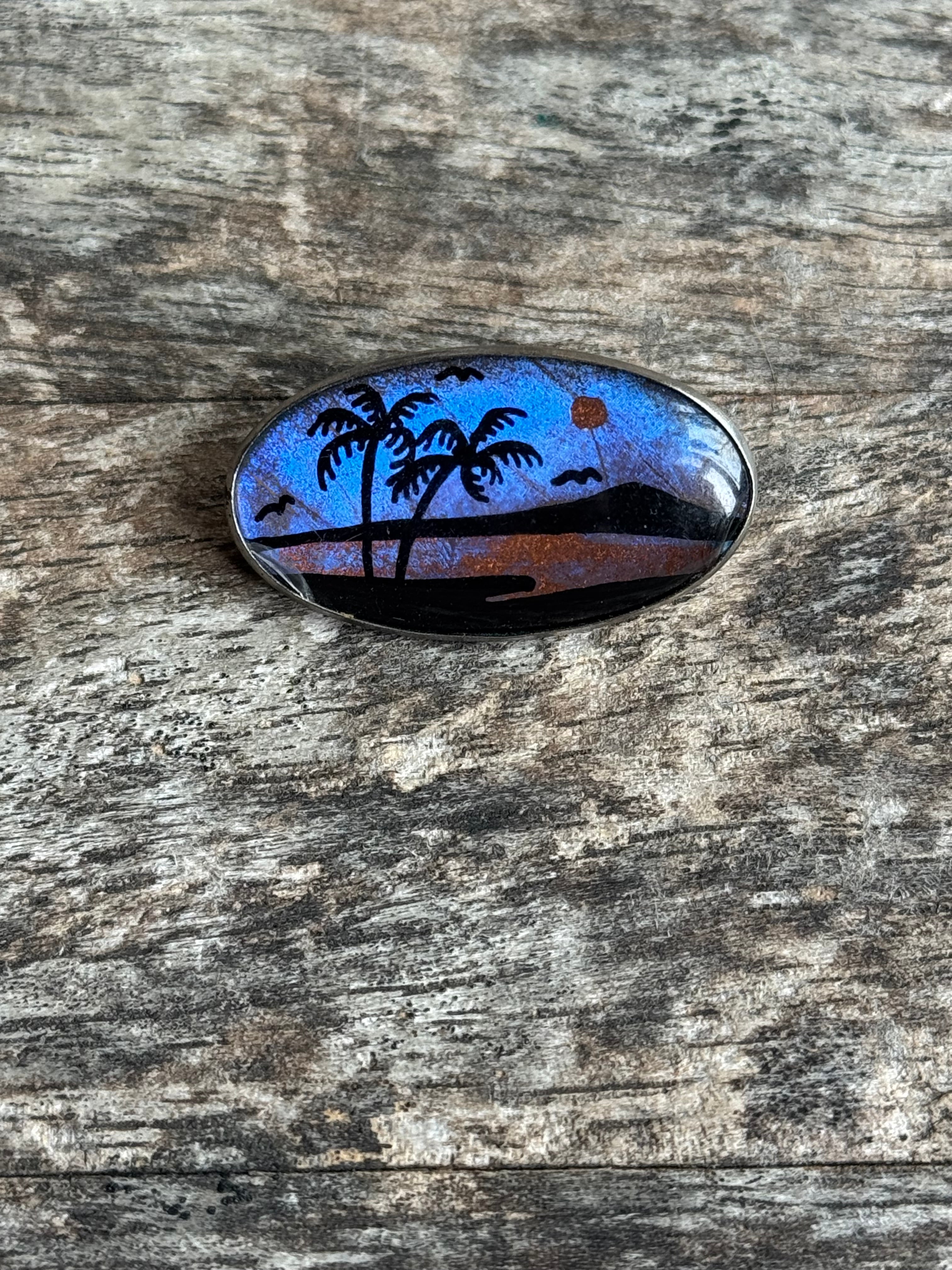 Vintage Sterling Silver Butterfly Wing Palm Tree Pin